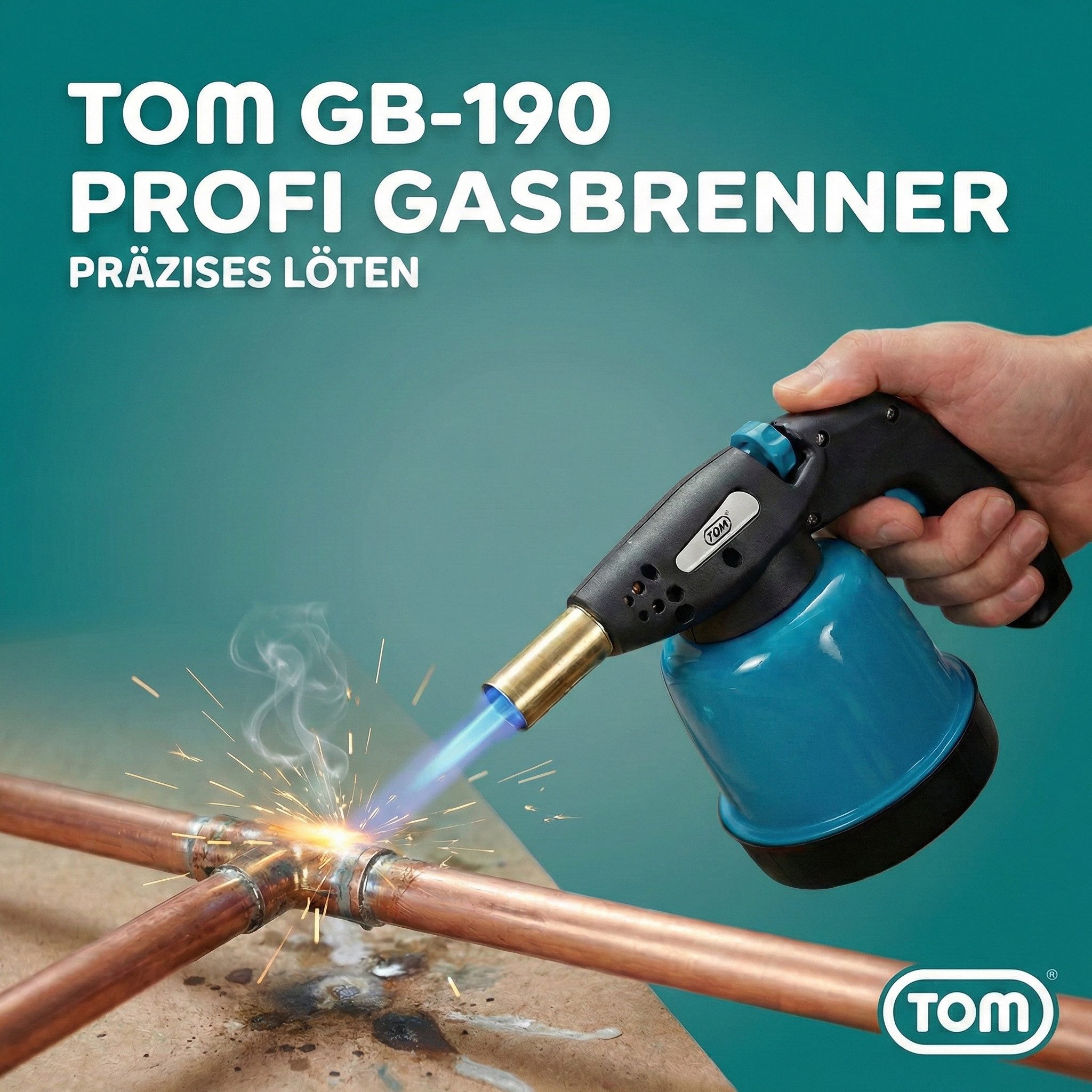 TOM Flambierbrenner Lötbrenner Bunsenbrenner Set optional 4x 190g Gaskartuschen Gasbrenner, (1-tlg), 1300°C, Piezzozündung, 94,5 g/h, 1300W