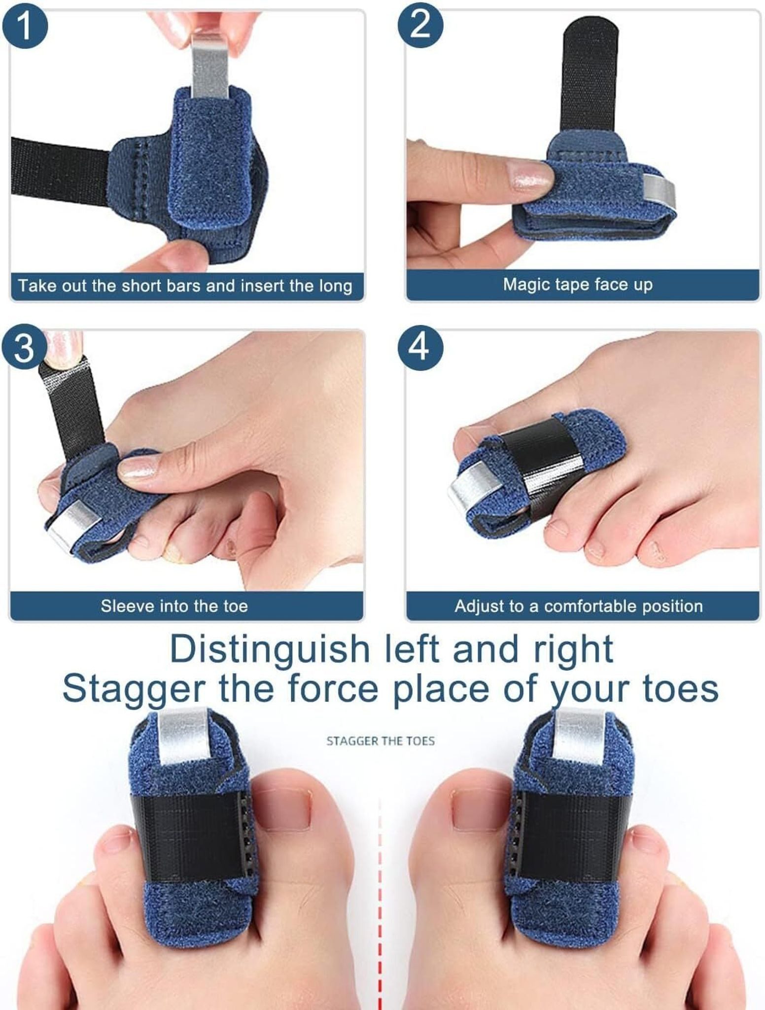 FELIXLEO Gewichtsmanschette Hammerzehen Korrektor 4er Set mit Zehenspreizer Blau