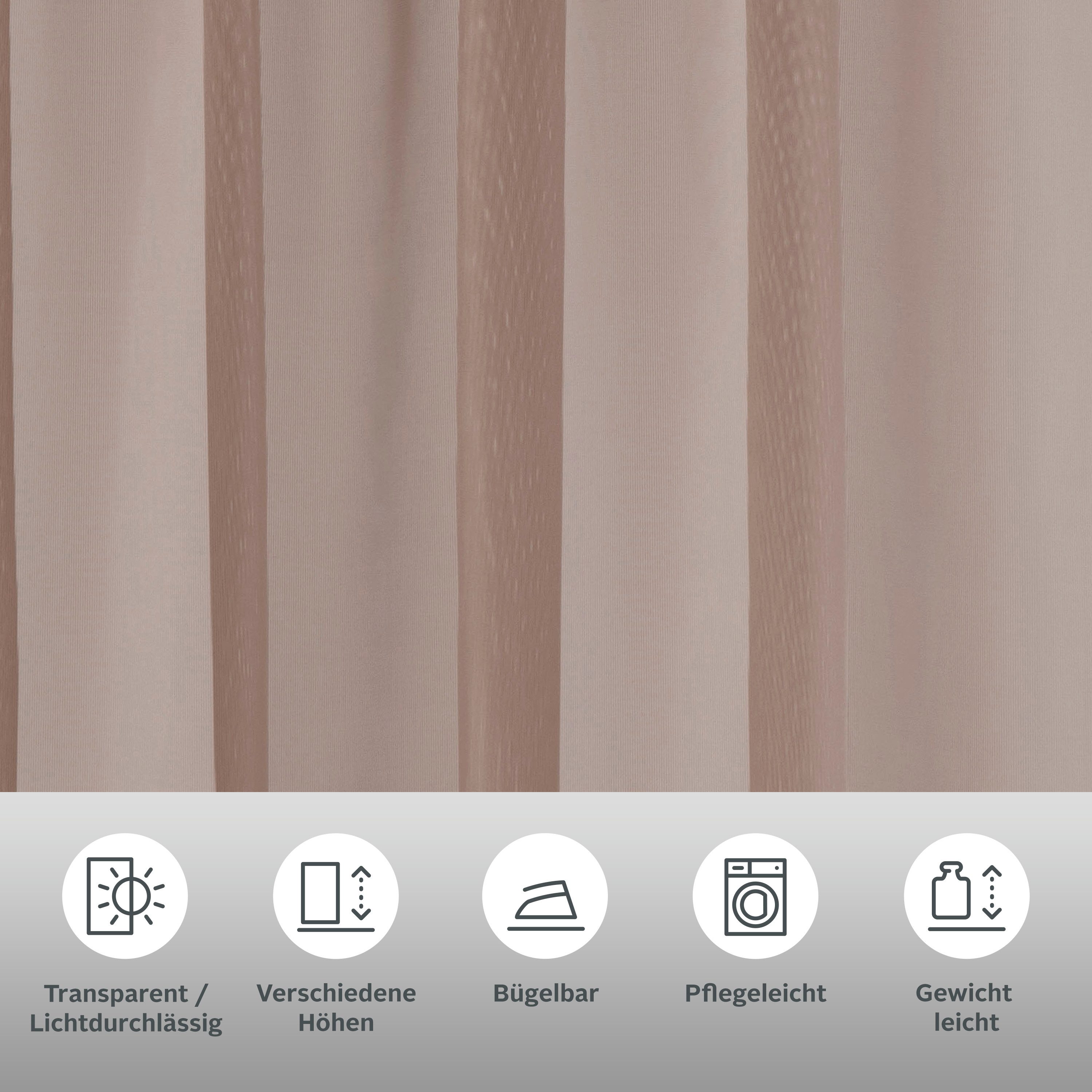 OTTO home Gardine XANA (1 St), Kräuselband, transparent, Voile, Bestseller, einfarbig, 1 bzw. 2 Schals, pflegeleicht, Beststeller!