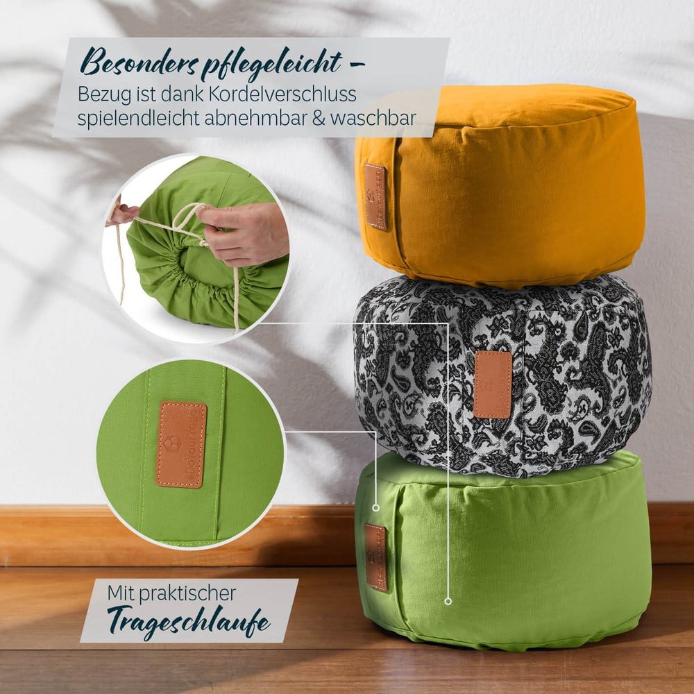 #DoYourYoga Yoga Bolster Vishnu rund - gefüllt mit Bio-Dinkelspelz, Entspannungskissen Yoga Meditation Fitness Therapie 30x30x15 cm