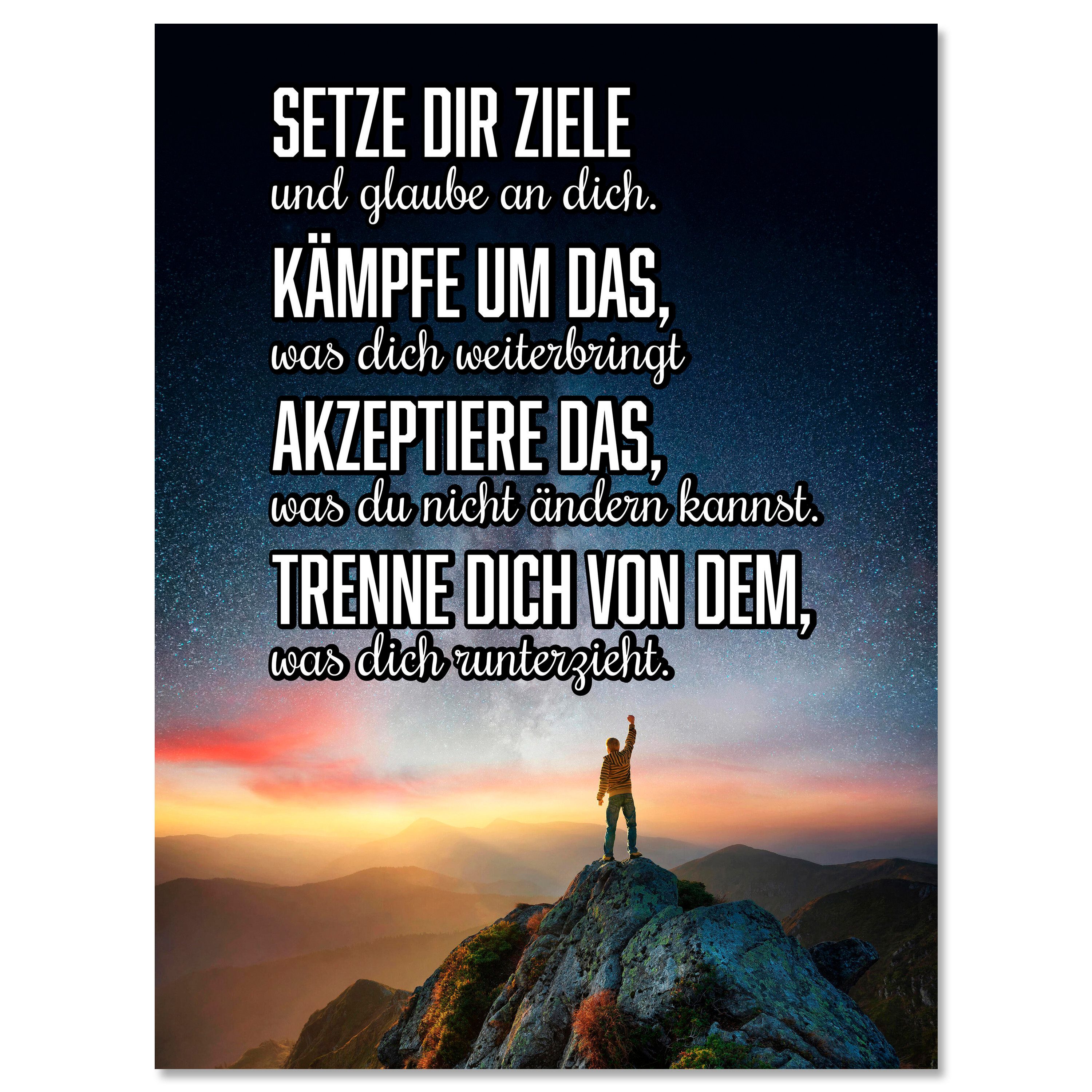 wandmotiv24 Leinwandbild Motivation, Hochformat, setze dir Ziele, Berg