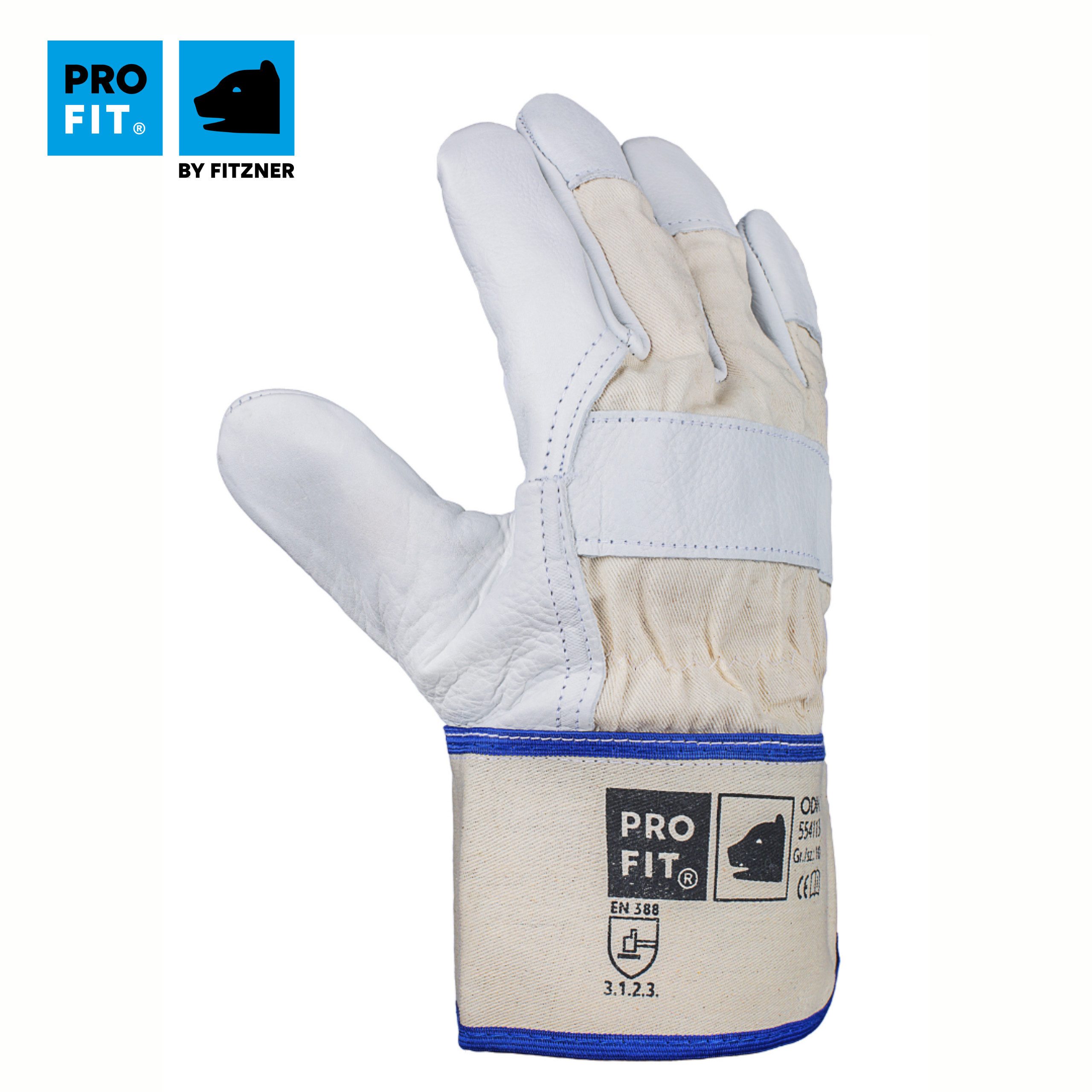 PRO FIT Leder-Arbeitshandschuhe ODIN, Rindvollleder Handschuhe, Schutzhandschuhe mit Canvas-Stulpe (12, Paar) Premium Qualität, weich und flexibel, Natur