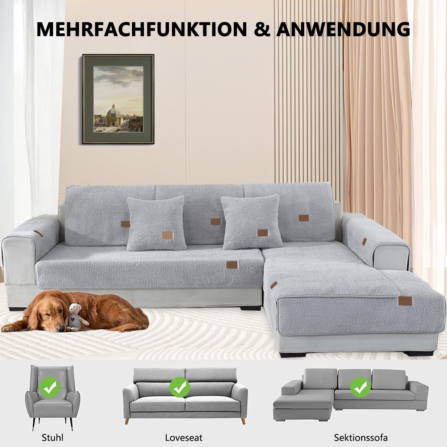 Sofahusse Sofaüberwurfe, Anti-rutsch Sofaschutz, Ultra grau(70X120cm) Juoungle Sofaschoner, Weicher