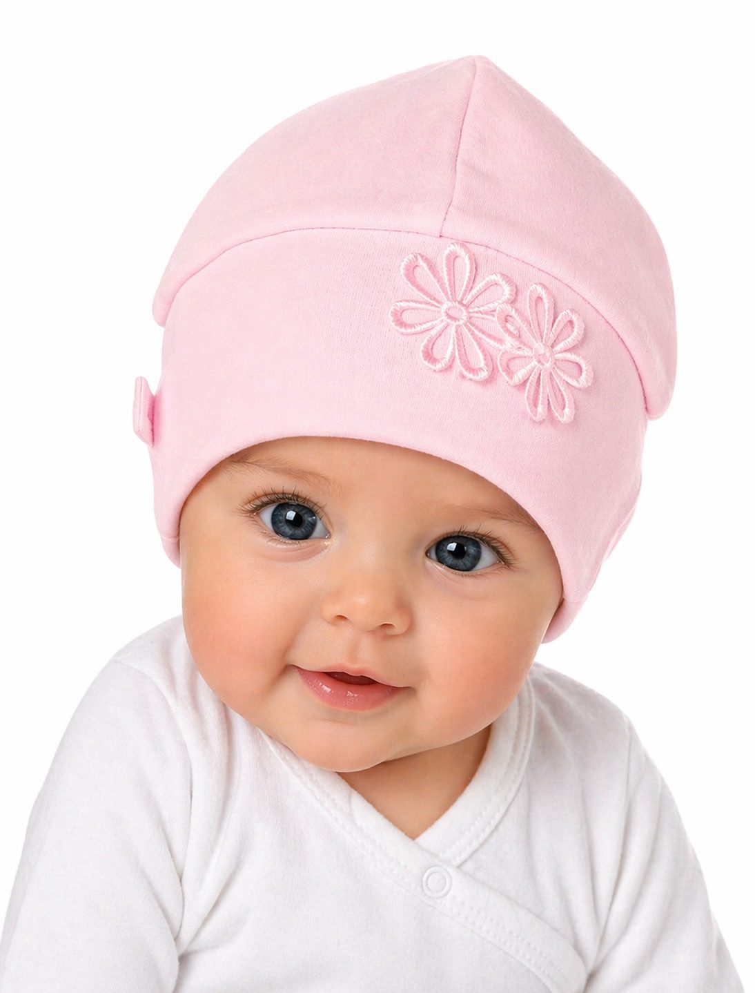Erstlingsmütze Baby Mütze mit Blumen Haube Übergangsmütze verschiedene Farben