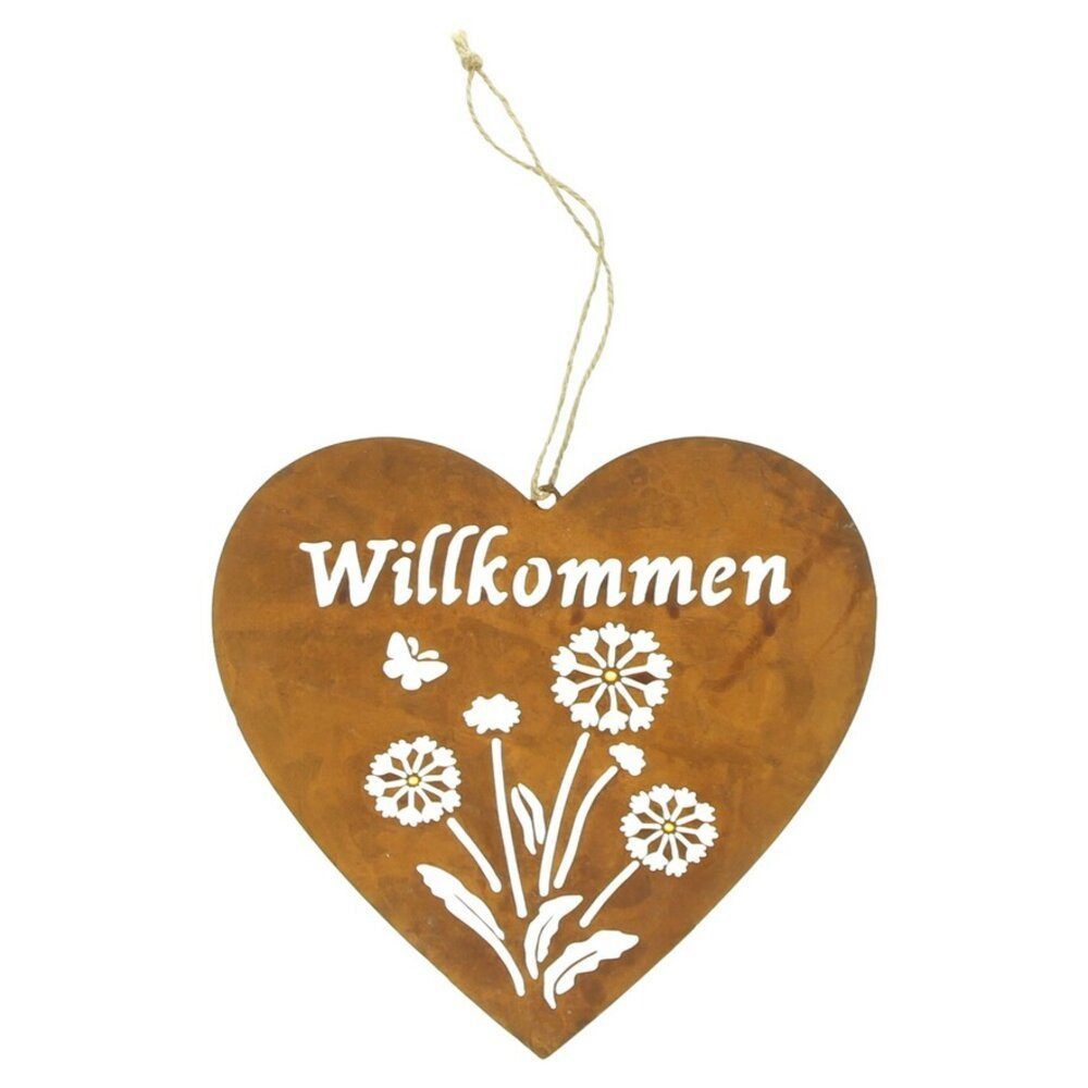Home-trends24.de Dekohänger Herz Hänger Deko Willkommen Rost Metall Tür Wand Deko20 cm