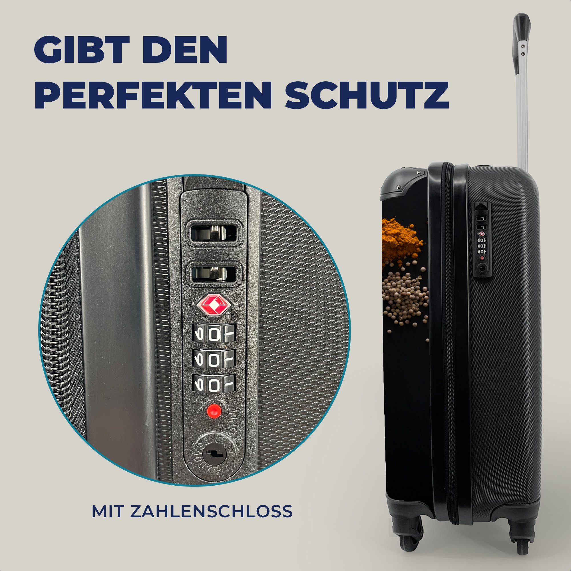 Küche - - für Trolley, Reisetasche Gewürze - Schwarz Kräuter MuchoWow mit Handgepäck Handgepäckkoffer - Ferien, Rollen, Kochen, 4 Reisekoffer rollen,