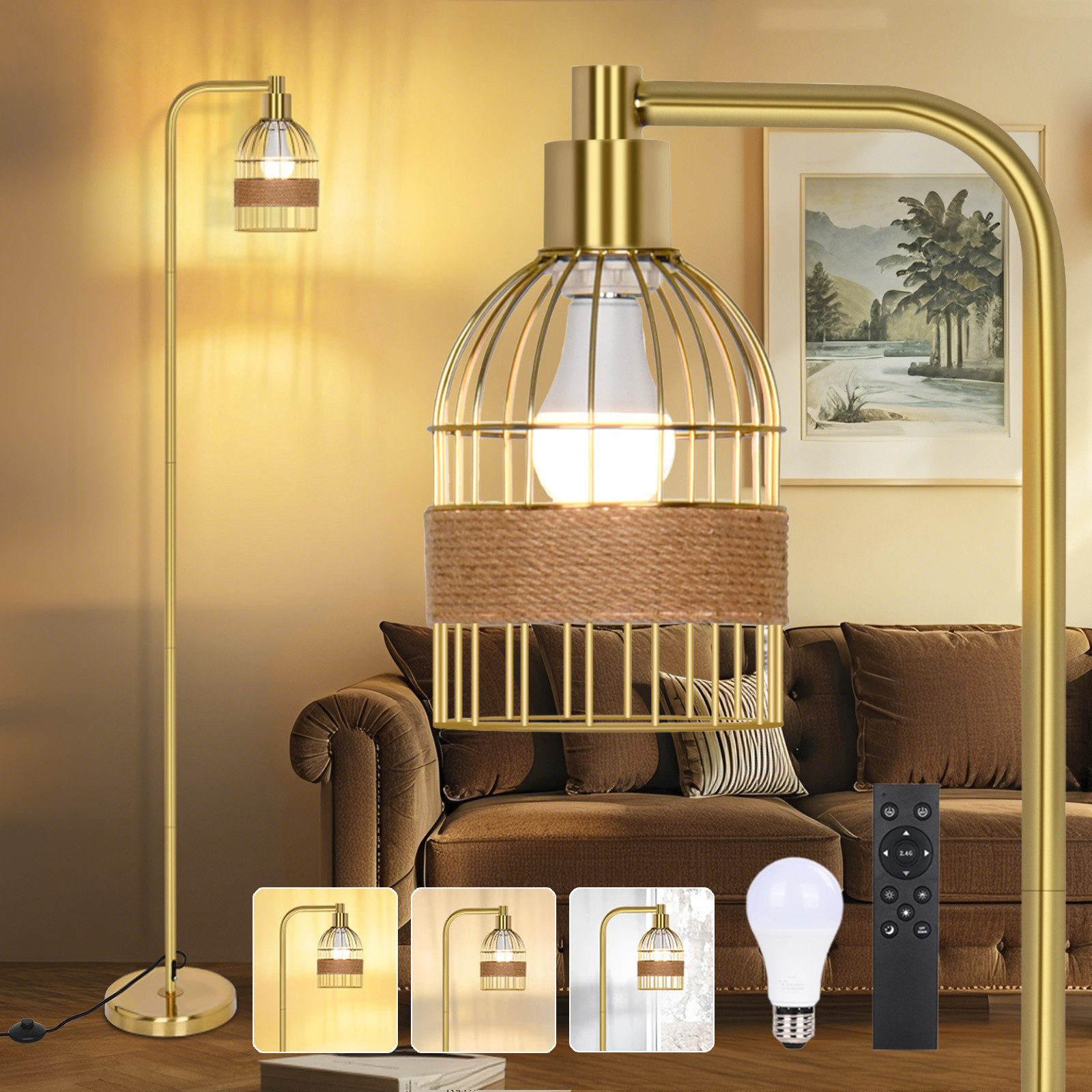 LED Leselampe 9W Stehlampe Modern Wohnzimmer Eckleuchte, Fußschalter & Fernsteuerung