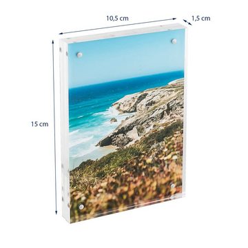 HMF Bilderrahmen transparenter beidseitiger Fotorahmen, für 2 Bilder, magnetisch, aus Acrylglas, 10 x 15 cm