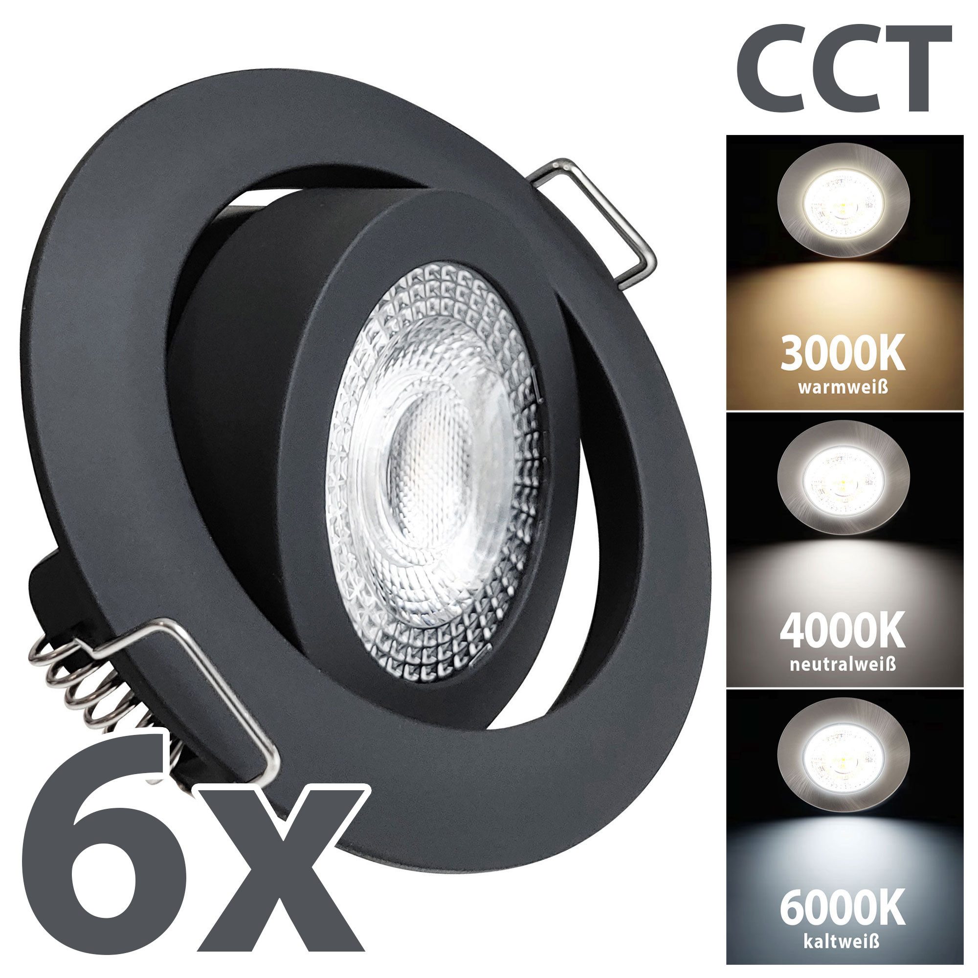 Maxkomfort LED Einbaustrahler 6/12er-Set, rund & schwenkbar, Einbauleuchten, warmweiß 3000K, LED fest integriert, warmweiß 3000K, Einbauspot Flach