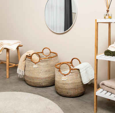 Terra Home Aufbewahrungskorb Korbset 2 tlg Seegras Rattan Ø42 und Ø 37 Allzweckkorb (2er Set, 2 St), Handgefertige Dekokörbe aus Seegras/Rattan.Farbverlauf,steckbar