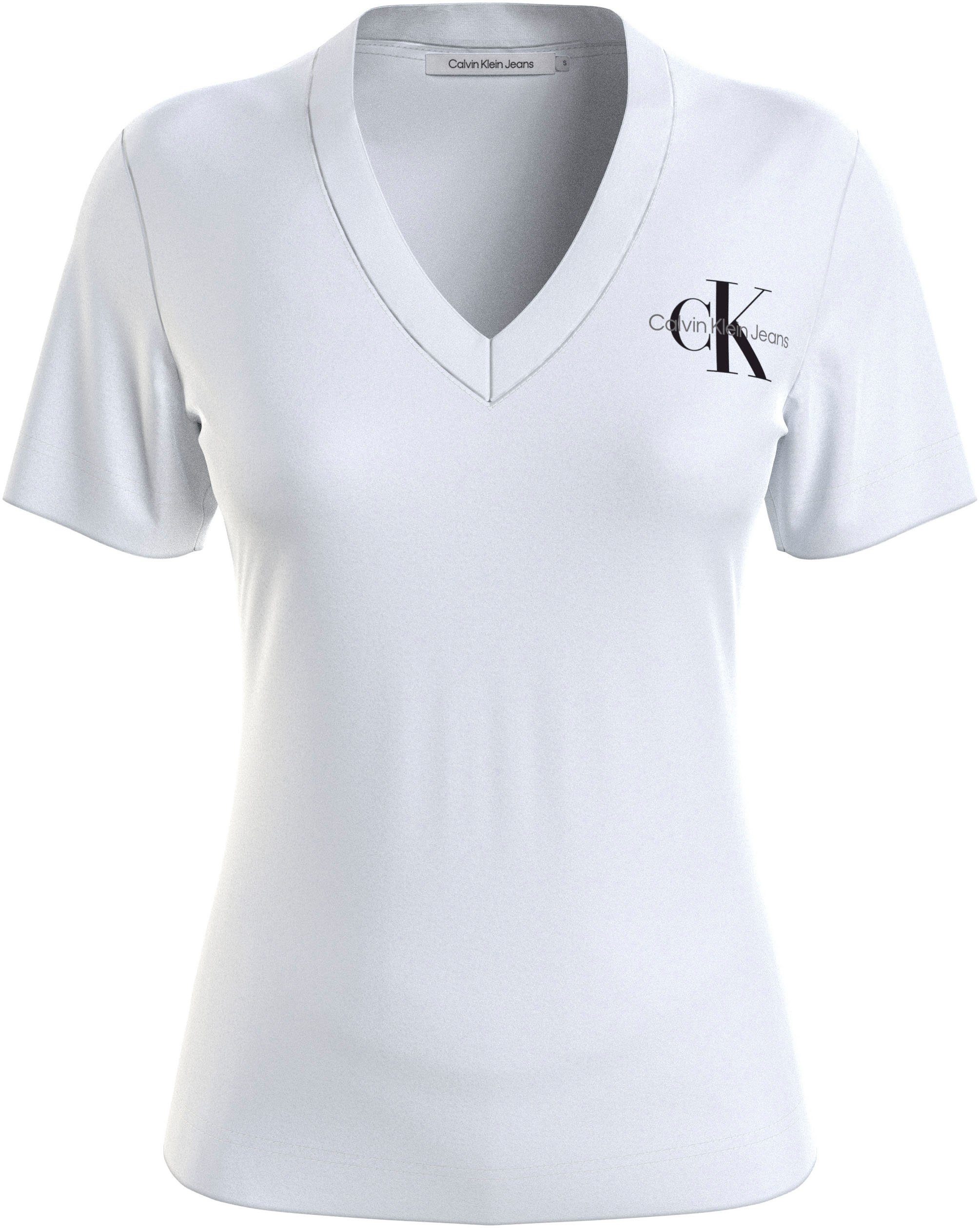 Jeans V-Shirt V-NECK TEE Calvin SLIM Klein Bright Logodruck MONOLOGO mit White