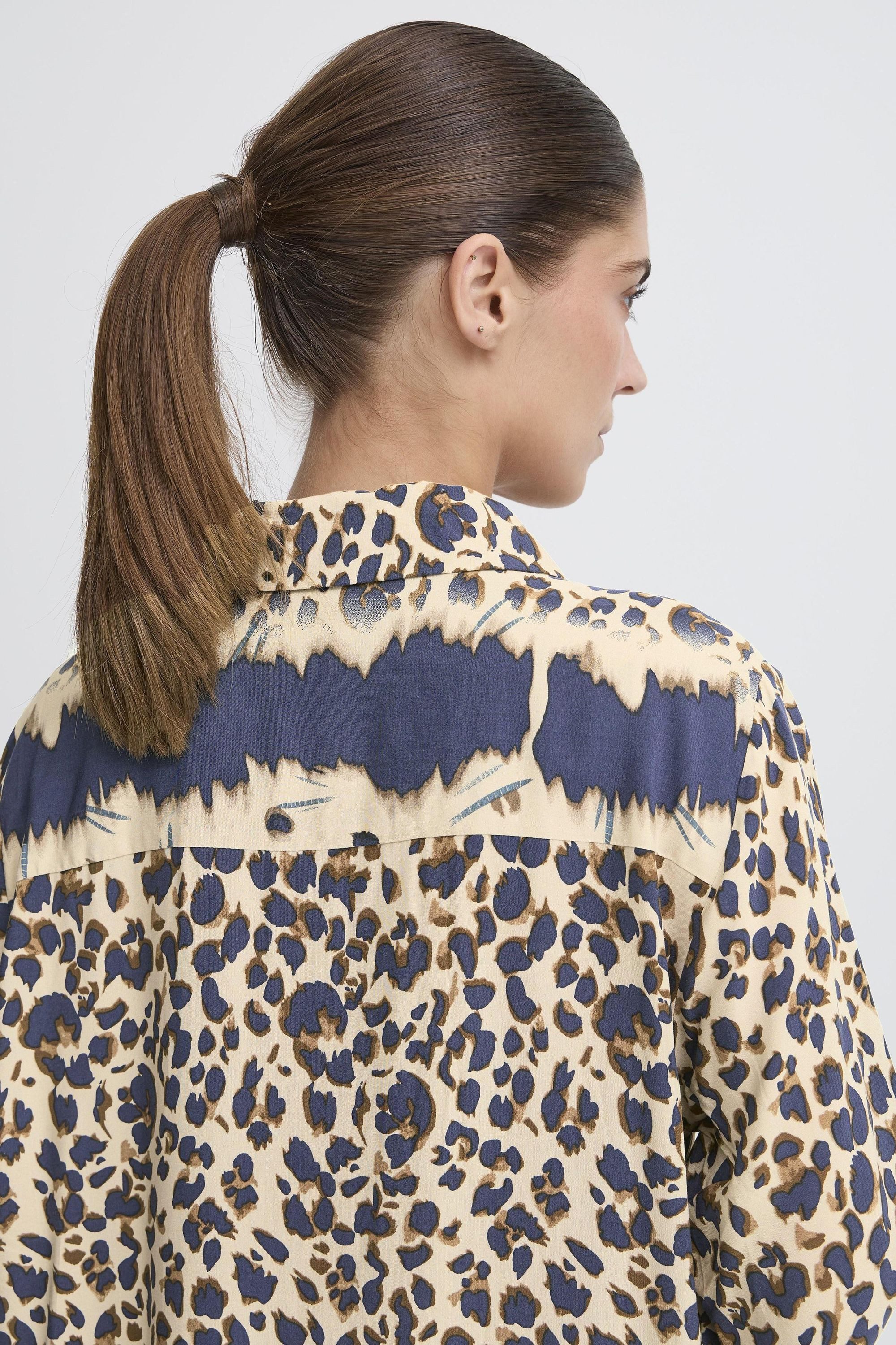 Pulz Jeans Midi Dress PZGLORIA Midi Blouse Dress with Leopard Print