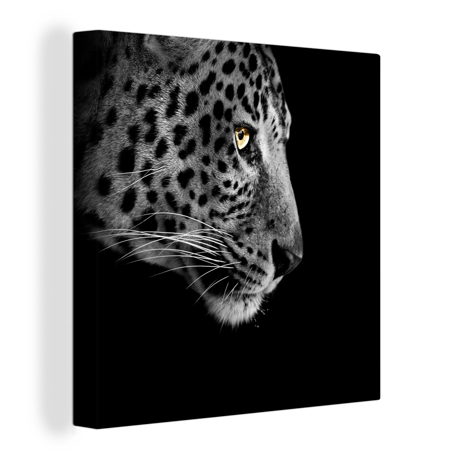 OneMillionCanvasses® Leinwandbild Leopard - Schwarz - Weiß, (1 St), Leinwand Bilder für Wohnzimmer Schlafzimmer