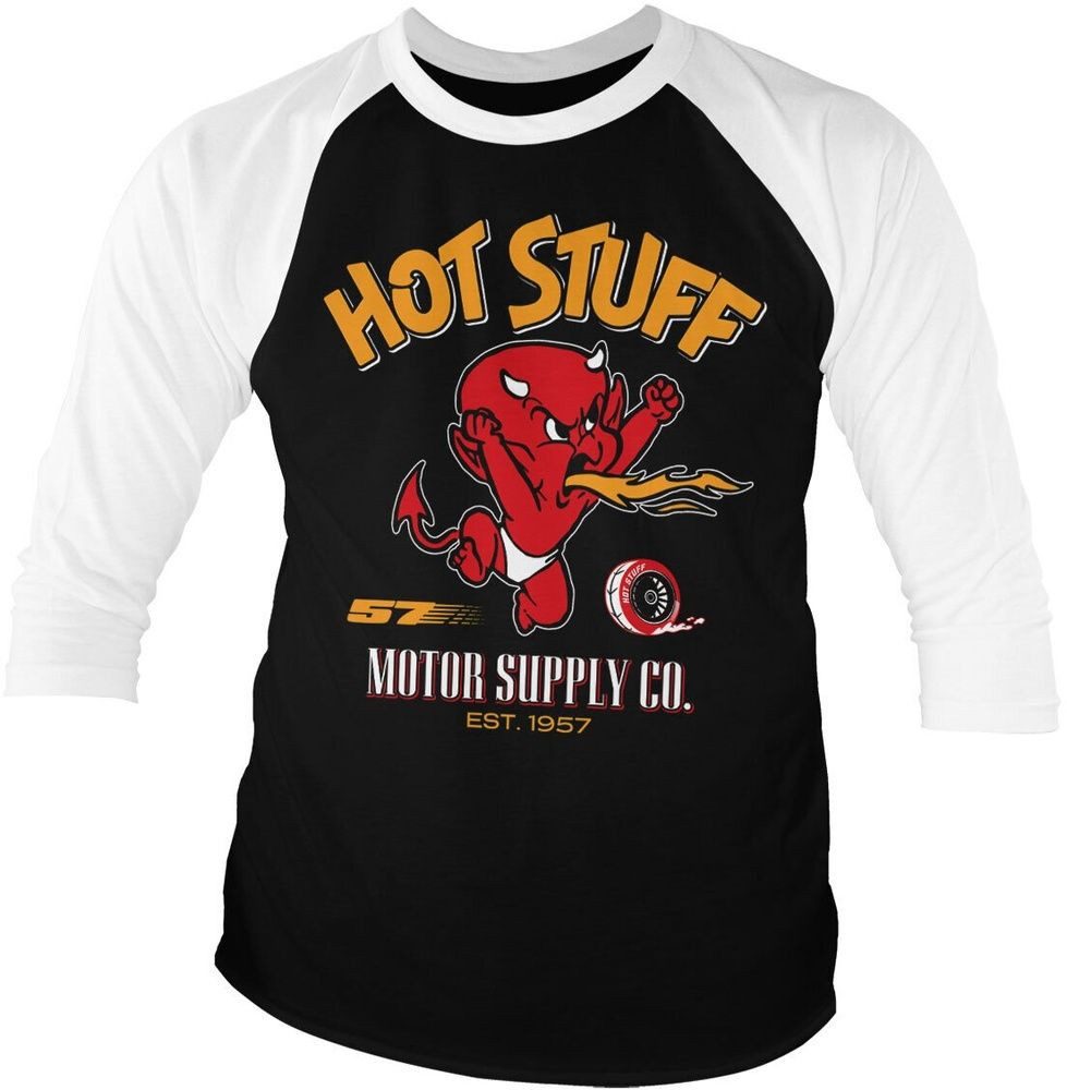 Hot Stuff T-Shirt Motor Supply Co Baseball 3/4 Sleeve Tee