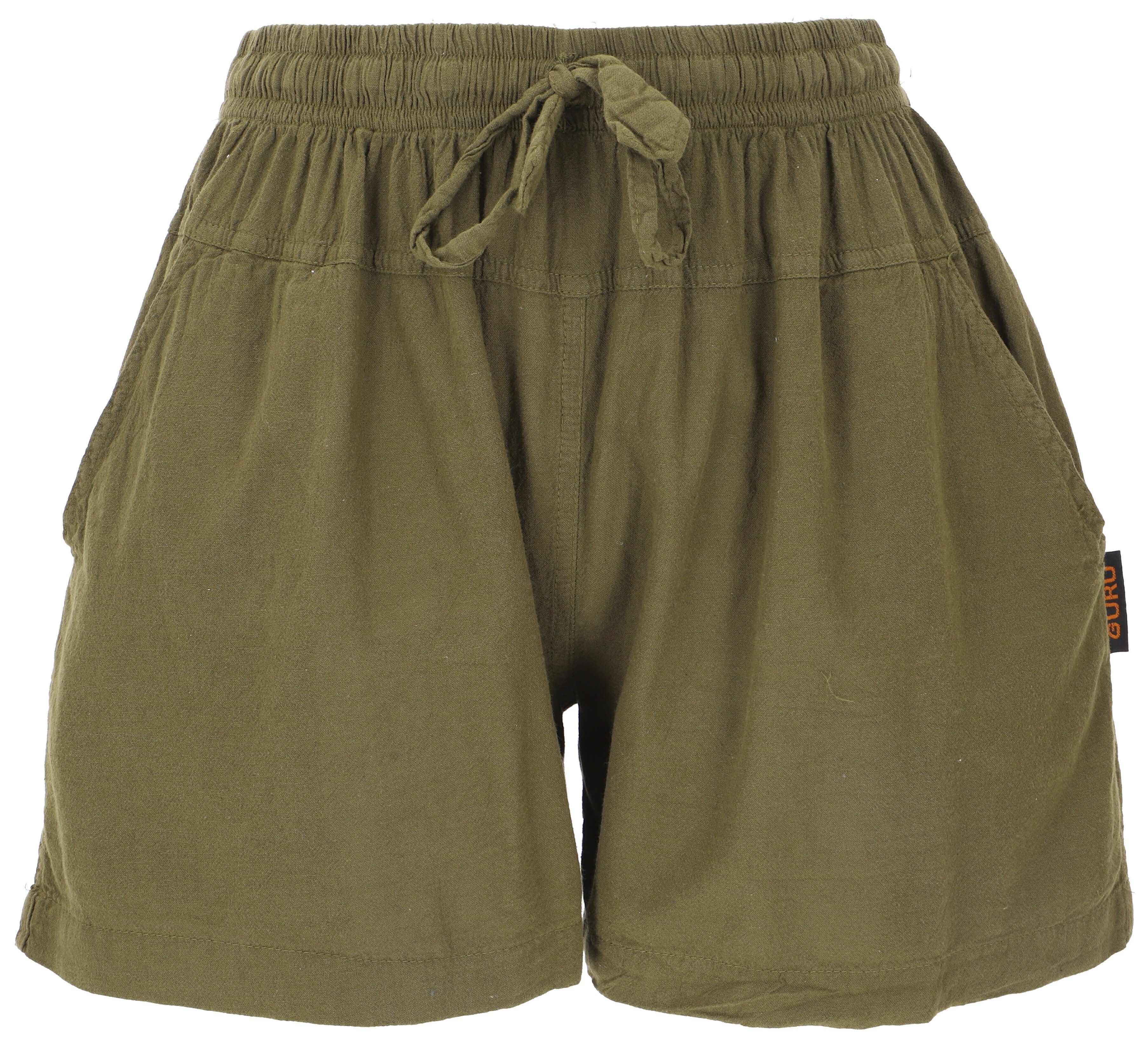 Guru-Shop Hose & Шорты Yoga Шорты, leichte kurze Hose - olivgrün alternative Bekleidung