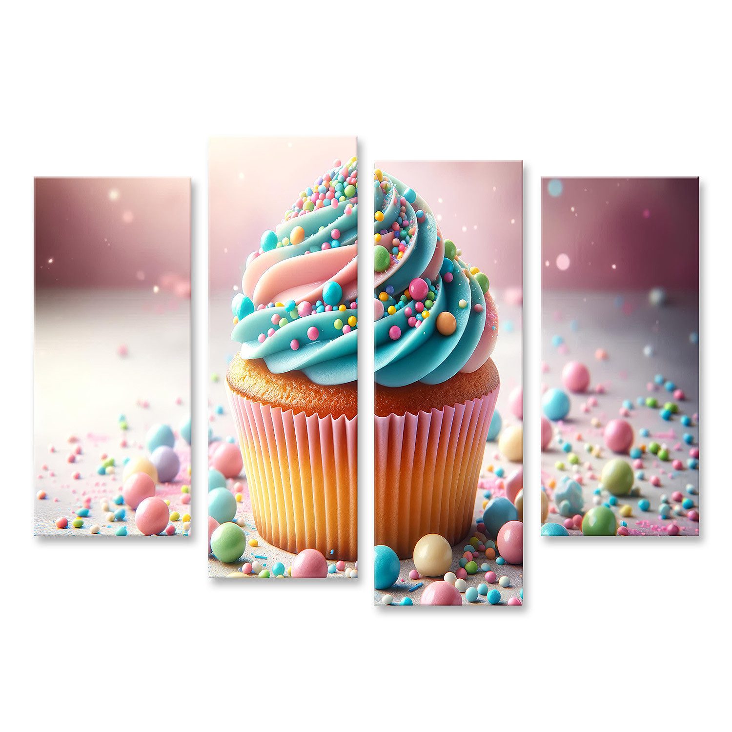 Leinwandbild Cupcake, goldbraun, bunter Zuckerguss