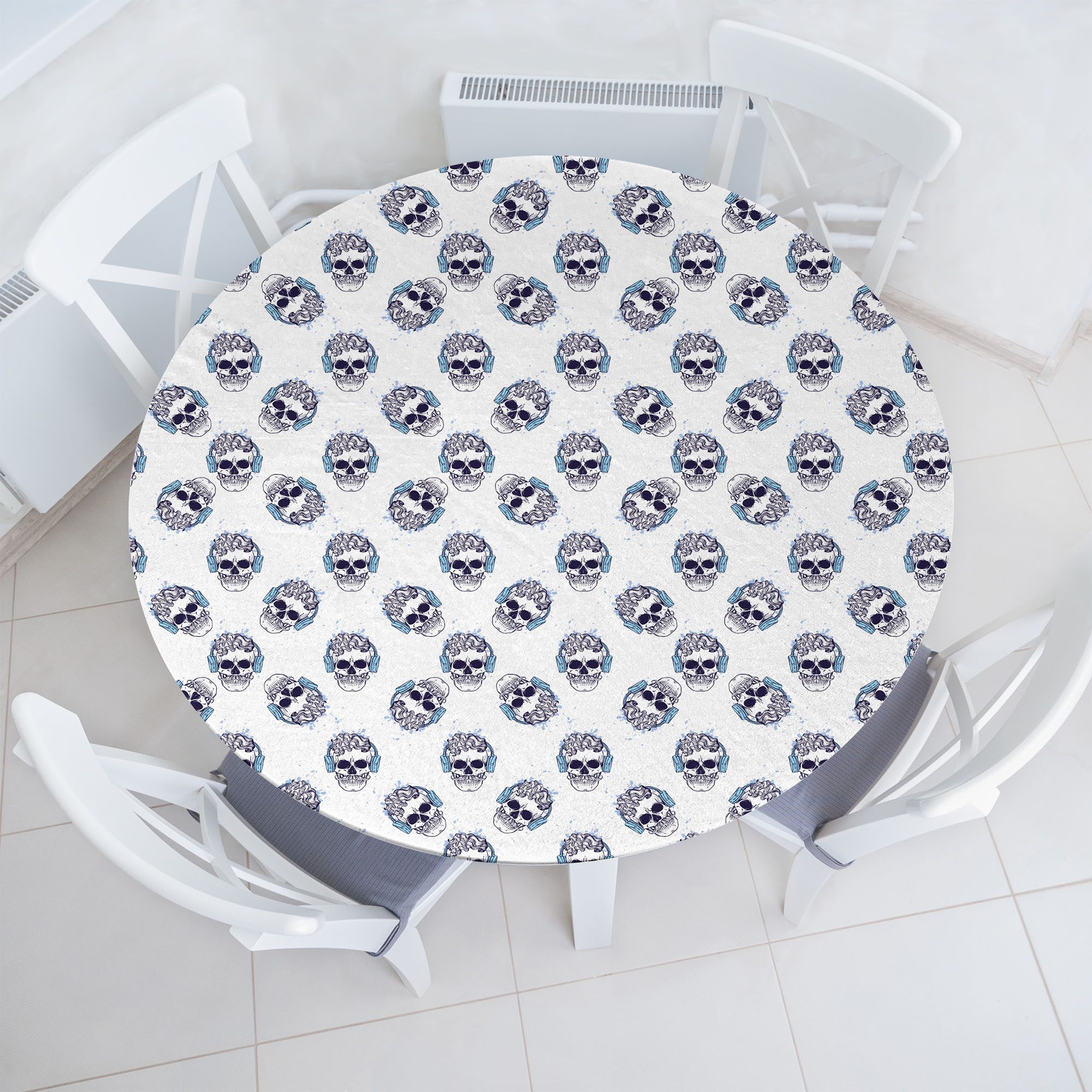Abakuhaus Tischdecke Rundum-elastische Stofftischdecke, Hipster Schädel mit Kopfhörern