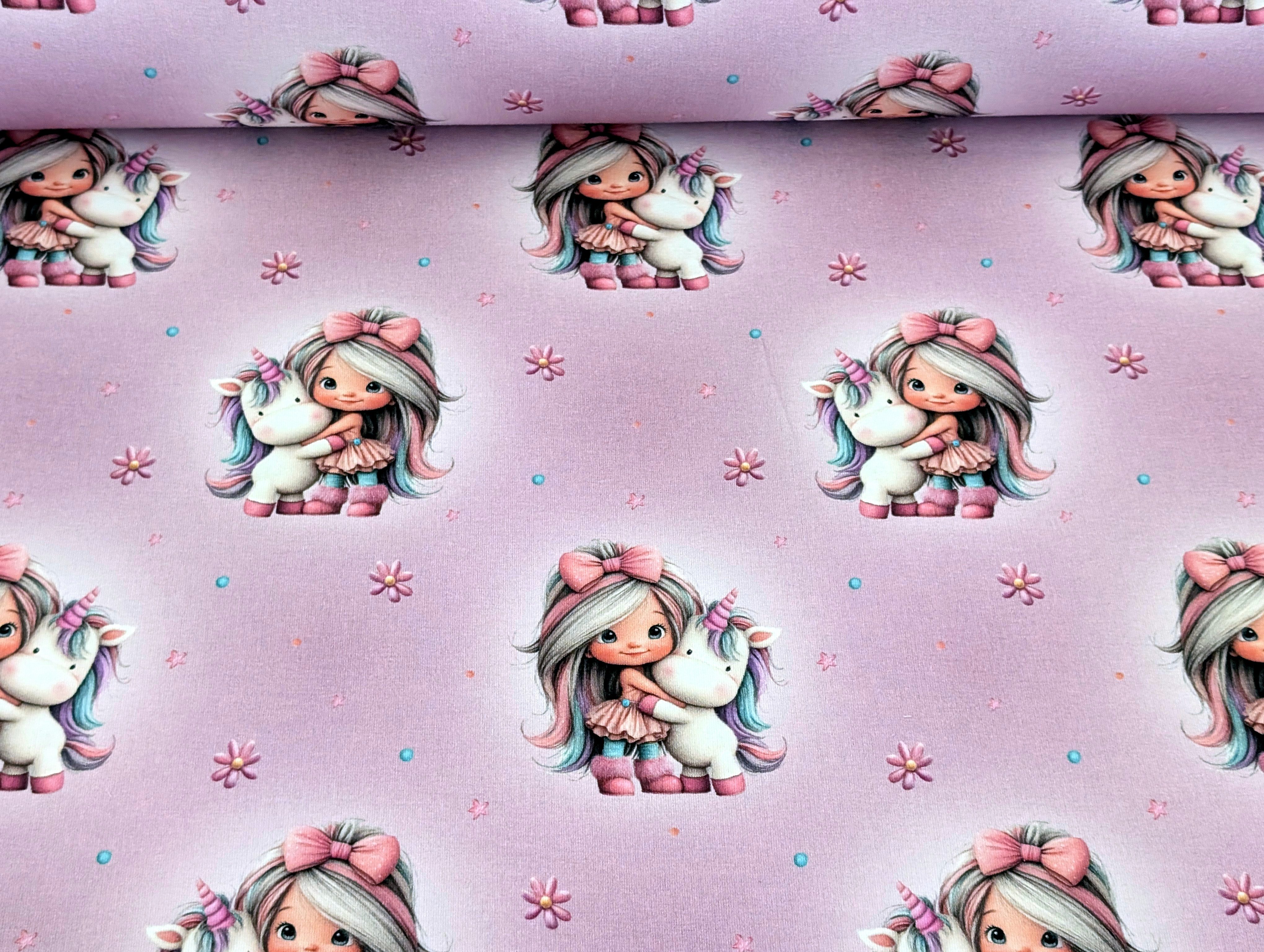 Corileo Stoff Eigenproduktion French Terry Rainbowgirl auf Meliert Rosa Stoff