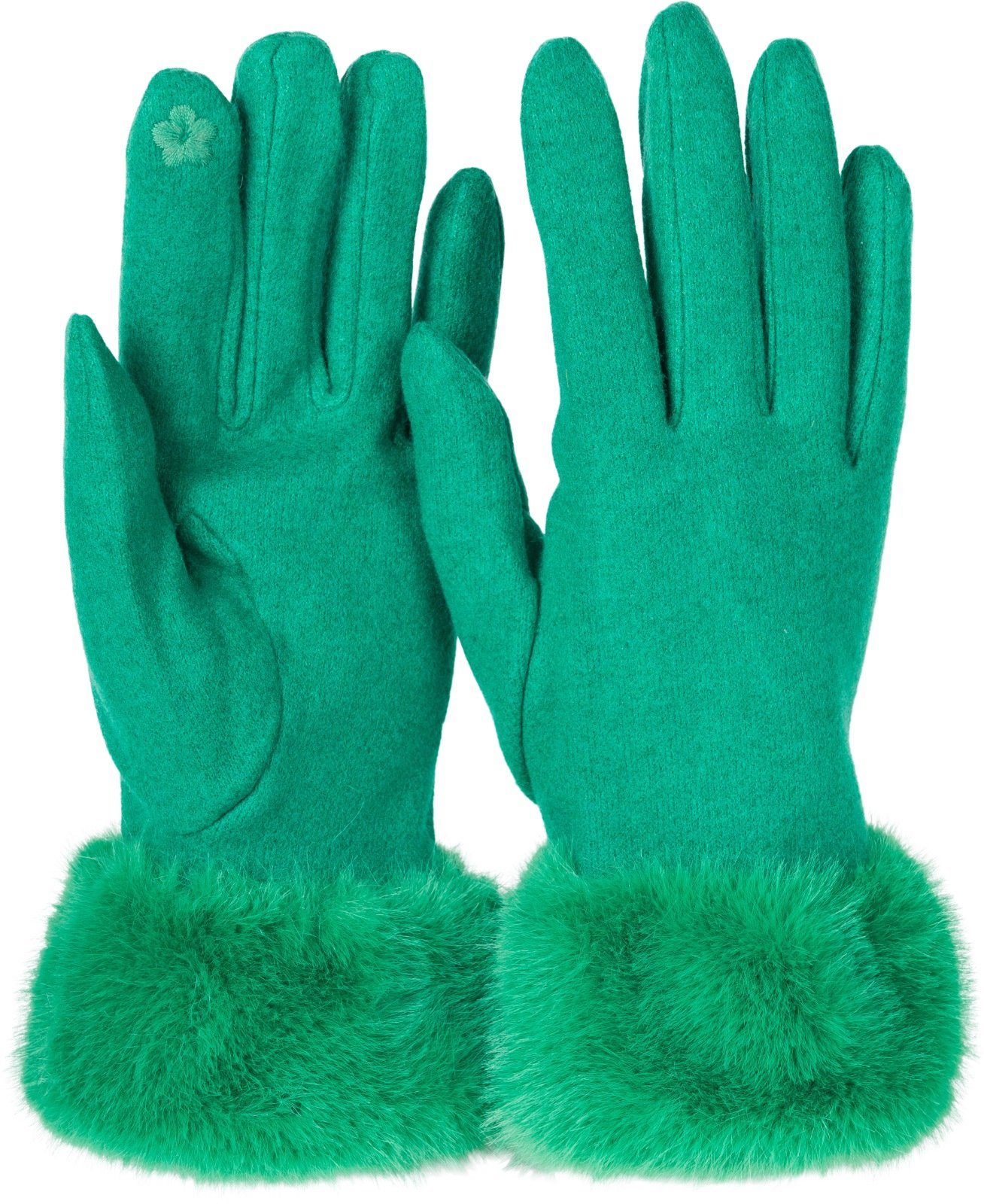 styleBREAKER Fleecehandschuhe Unifarbene Touchscreen Handschuhe mit Kunstfell Grün