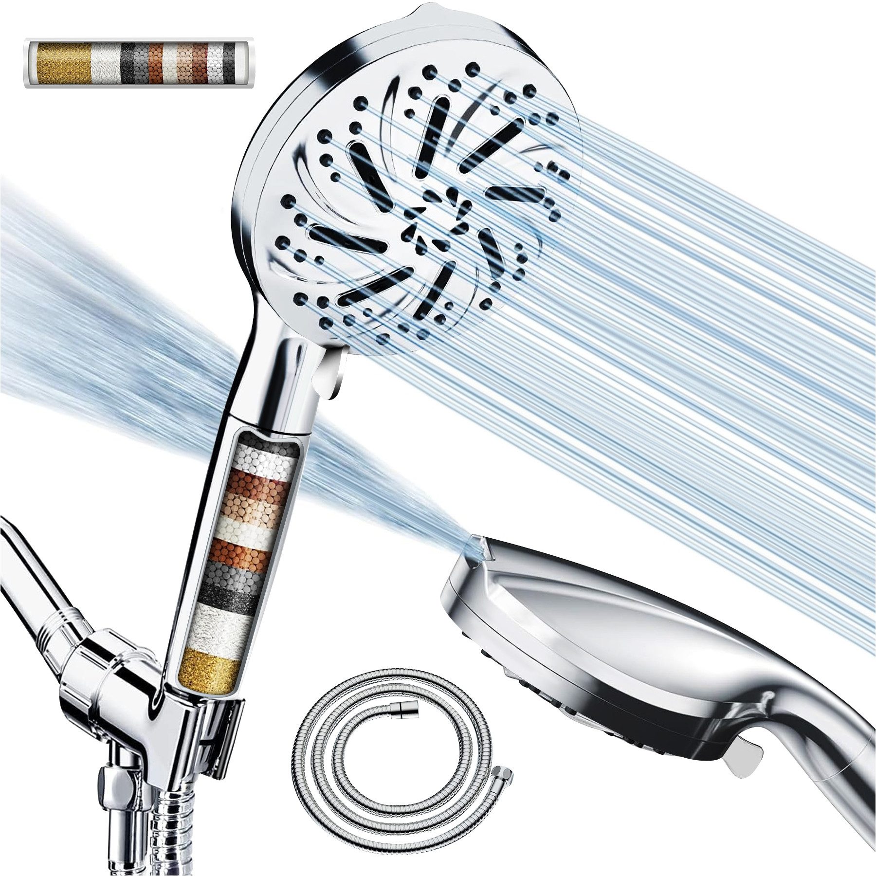 Duschbrause Duschkopf mit Filter,Hochdruck Handbrause mit Schlauch,Brausekopf