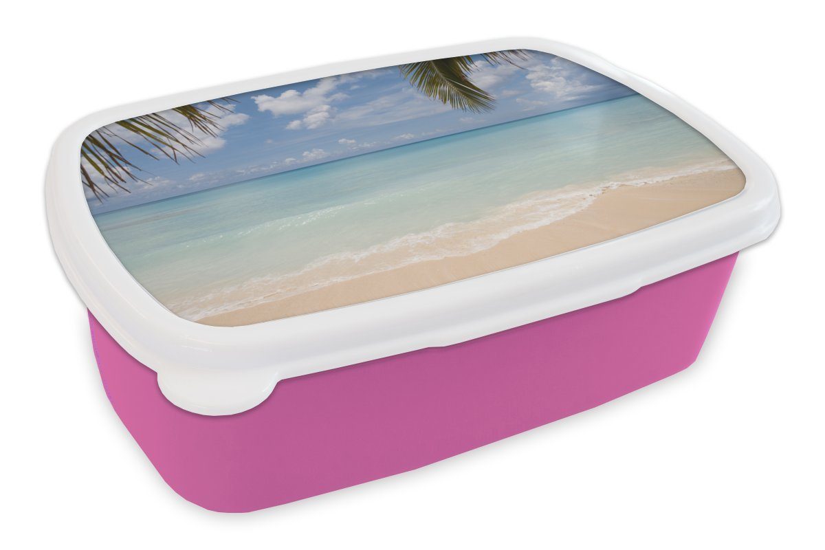 MuchoWow Lunchbox Blick von Grand Cayman auf das klare Karibische Meer, Kunststoff, (2-tlg), Brotbox für Erwachsene, Brotdose Kinder, Snackbox, Mädchen, Kunststoff rosa