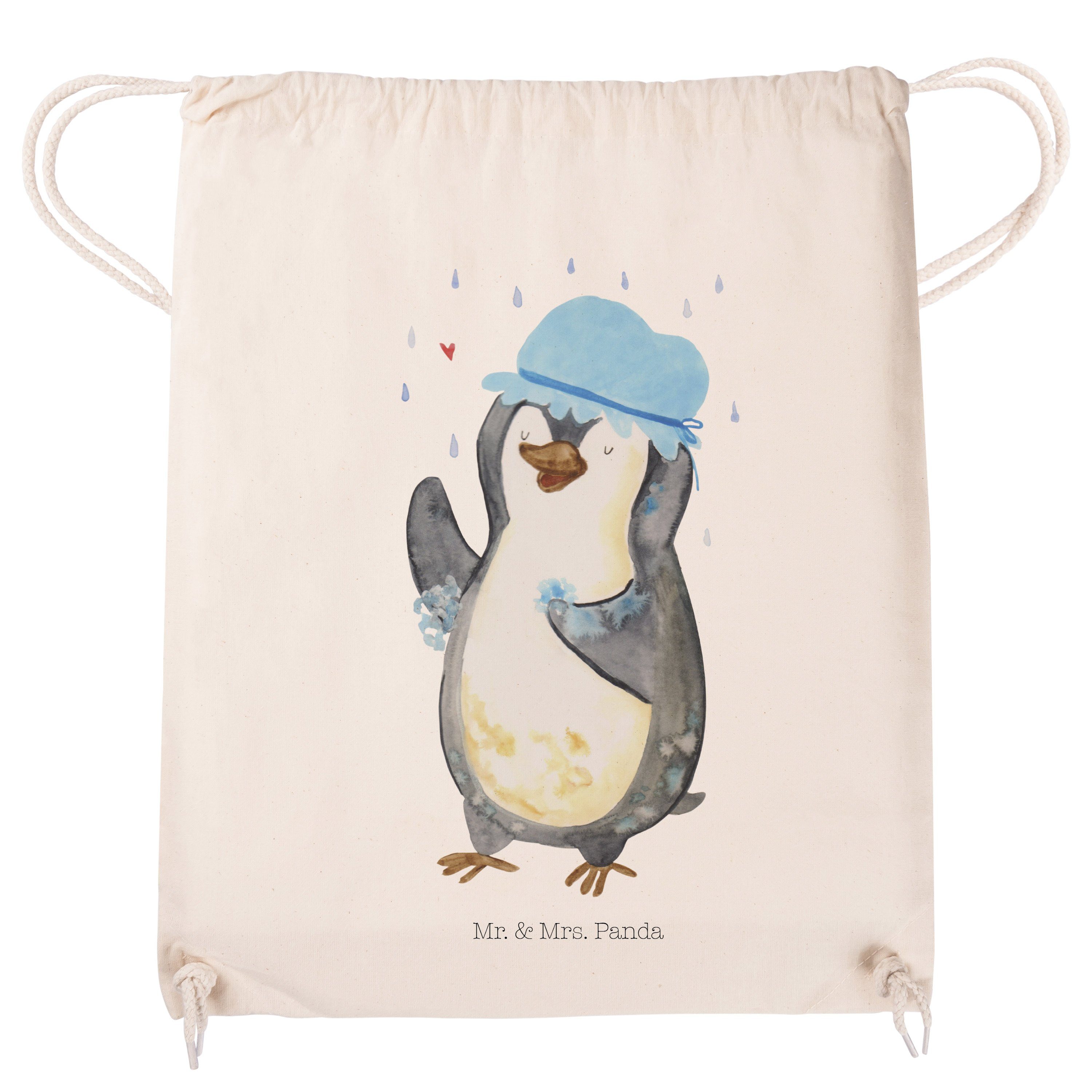 Mrs. & (1-tlg) Sporttasche, Geschenk, Panda Pinguine, Mr. Pinguin duscht - Sporttasche - Transparent Beute