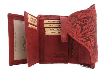 JOCKEY CLUB Geldbörse "Liane" Vollrindleder mit RFID Schutz, mit floraler Prägung, Farbe rot