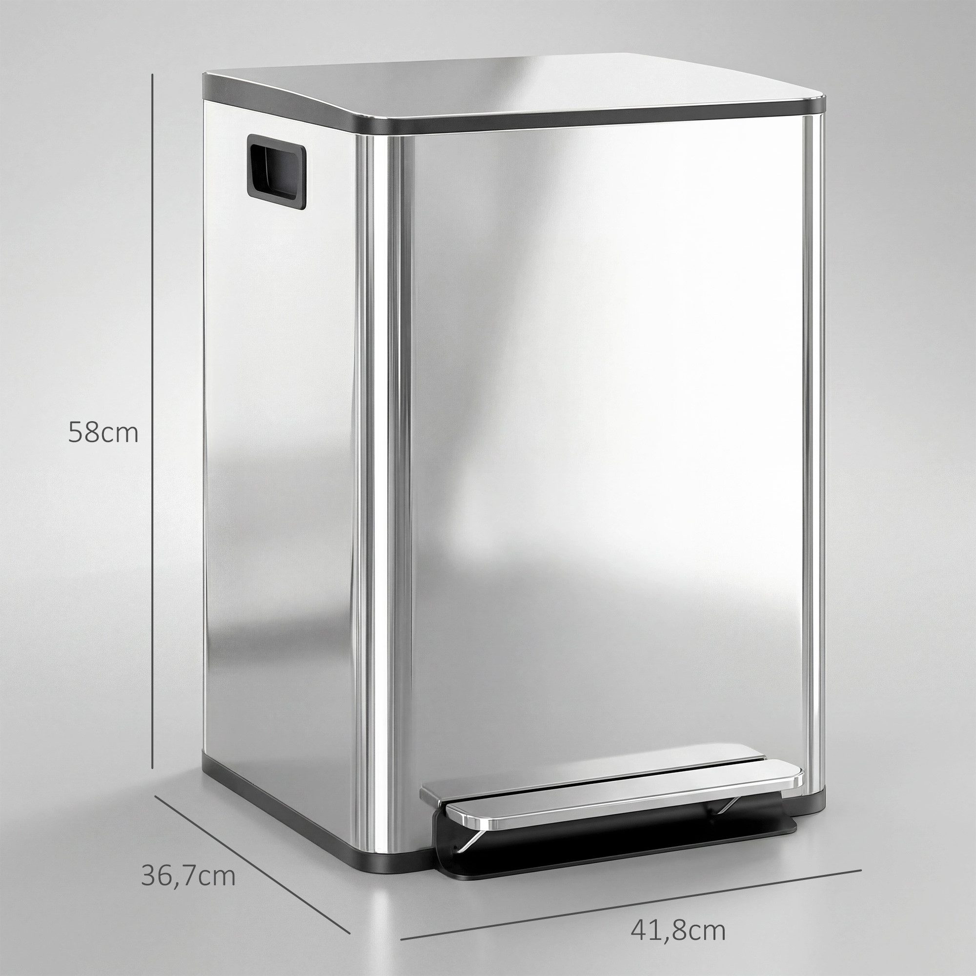 HOMCOM Mülltrennsystem Mülleimer Küche Treteimer 2x30L mit Pedal Edelstahl, 2 Fächer je 20 l, Inneneimer herausnehmbar, Softclose