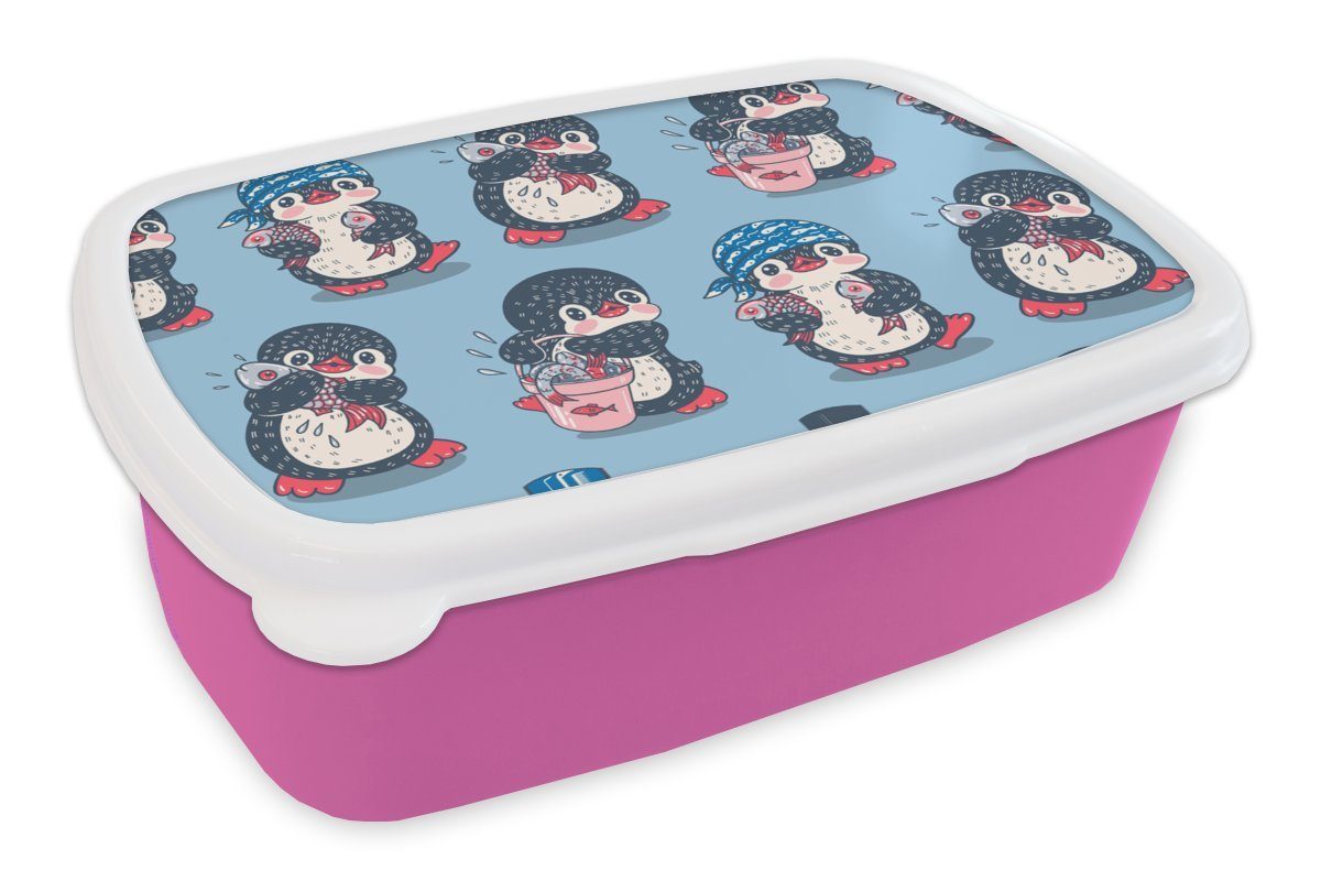 MuchoWow Lunchbox Pinguin - Gestaltung - Fisch, Kunststoff, (2-tlg), Brotbox für Erwachsene, Brotdose Kinder, Snackbox, Mädchen, Kunststoff rosa