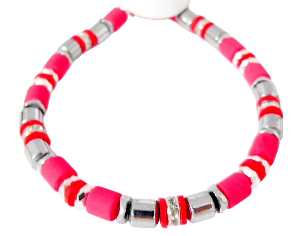 traumschmuck Perlenarmband 605d Armband Walzen Tube rot silberfarbener Hämatit Strass (Geschenk, Muttertag, Weihnachten, Geburtstag, Valentinstag, incl. Schmuckbox), handgefertigt, Made in Germany