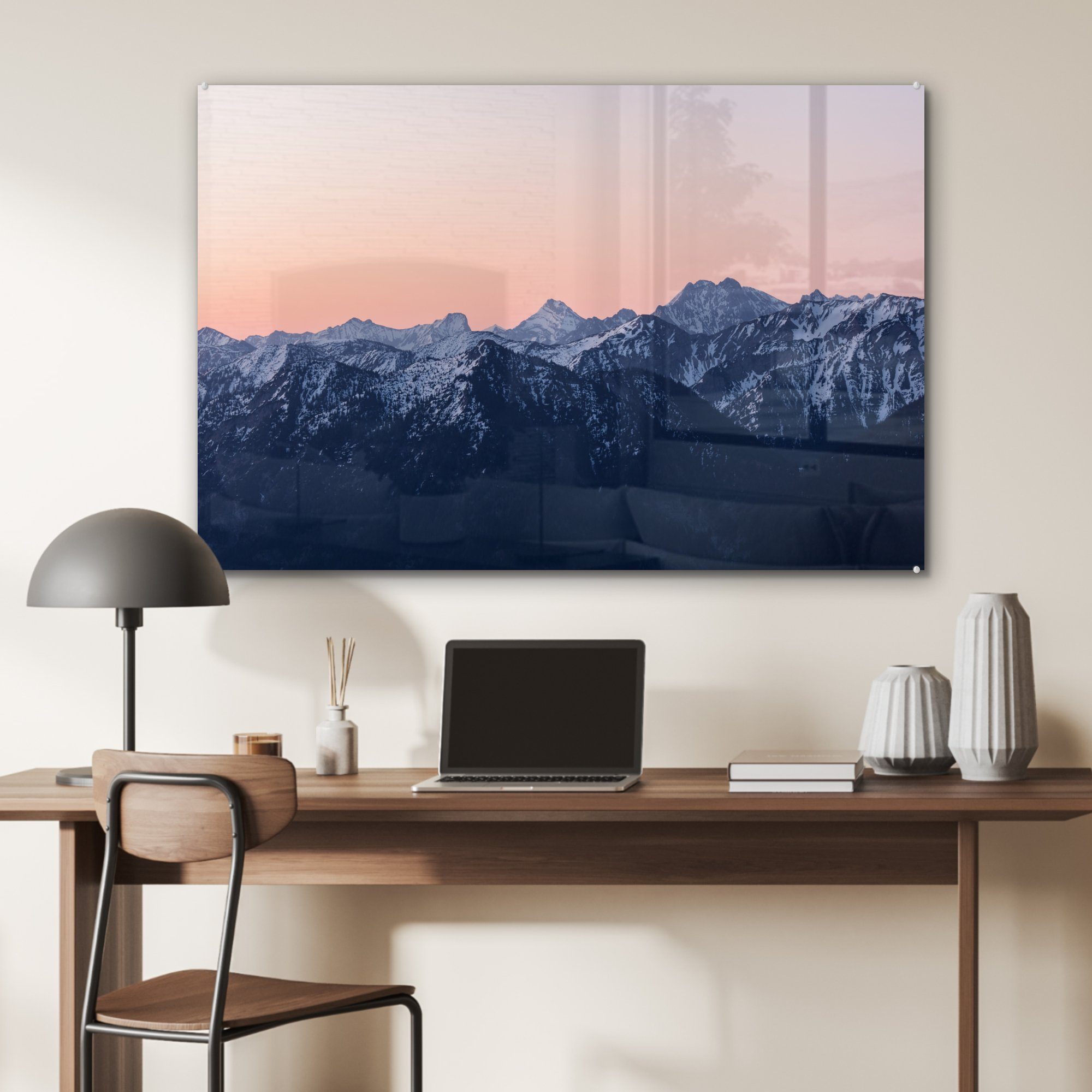 (1 & Berg Wohnzimmer MuchoWow - Acrylglasbilder Sonnenuntergang Acrylglasbild Schnee, Alpen Schlafzimmer - - St),