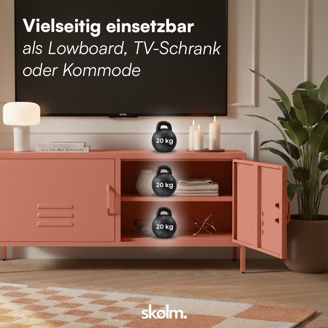 skølm Lowboard Atria aus Metall (Terrakotta), Metallkommode mit 4 Fächern & 2 Türen, 55x38x105cm (HxTxB)