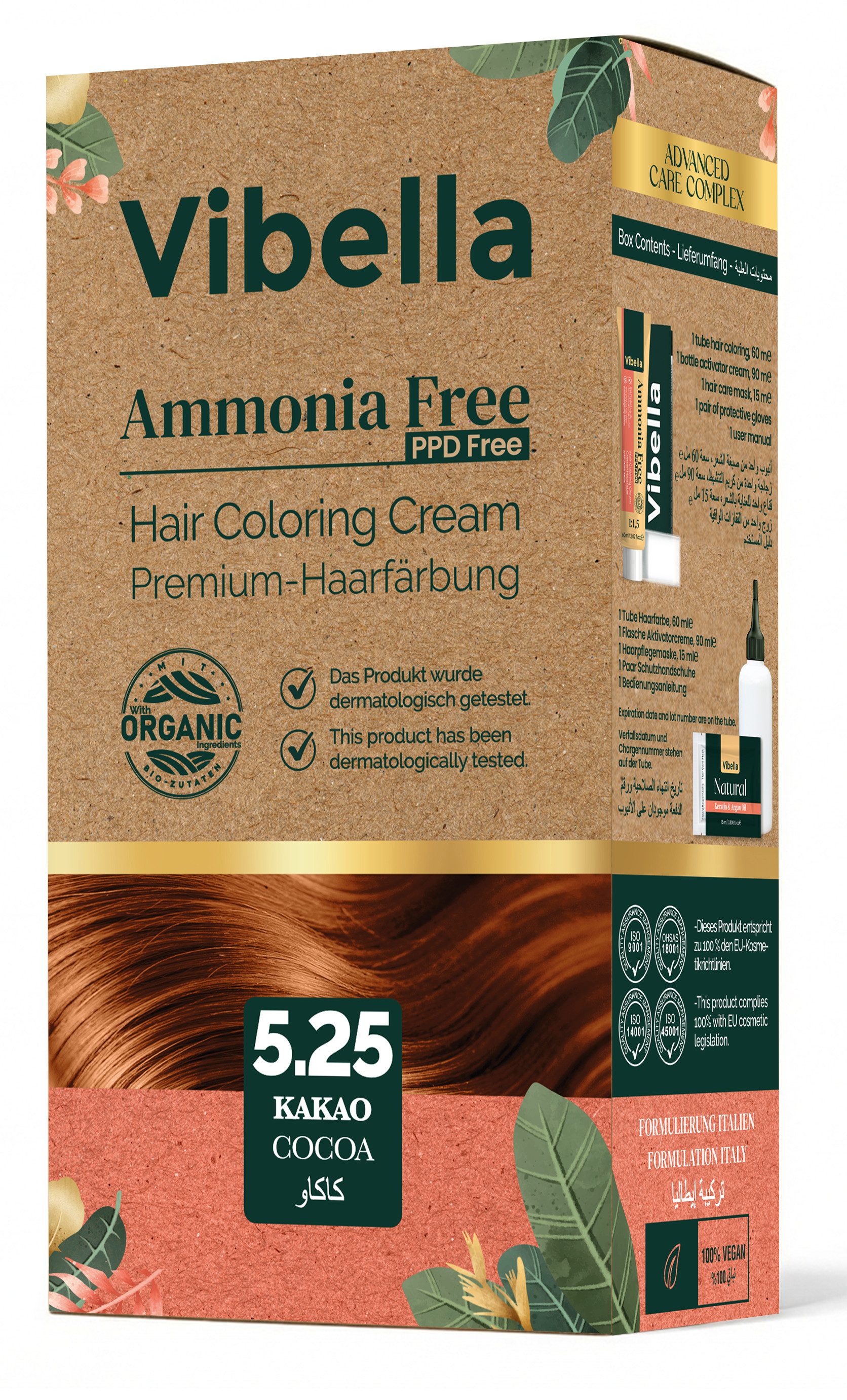 Vibella Haarfarbe Haarfärbecreme Nr. 5,25 Kakao – Premium-Haarfarbe