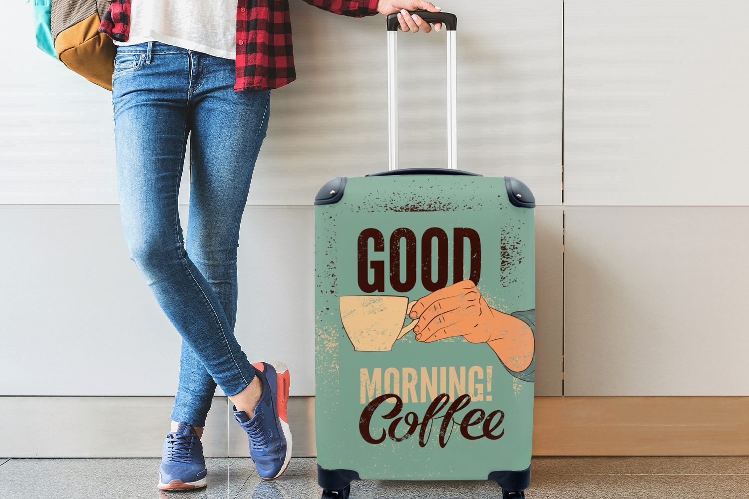 Guten Rollen, mit Vintage - Ferien, Reisekoffer - 4 rollen, Kaffee, Zitate Handgepäckkoffer MuchoWow Kaffee Trolley, für Reisetasche Handgepäck Morgen! -