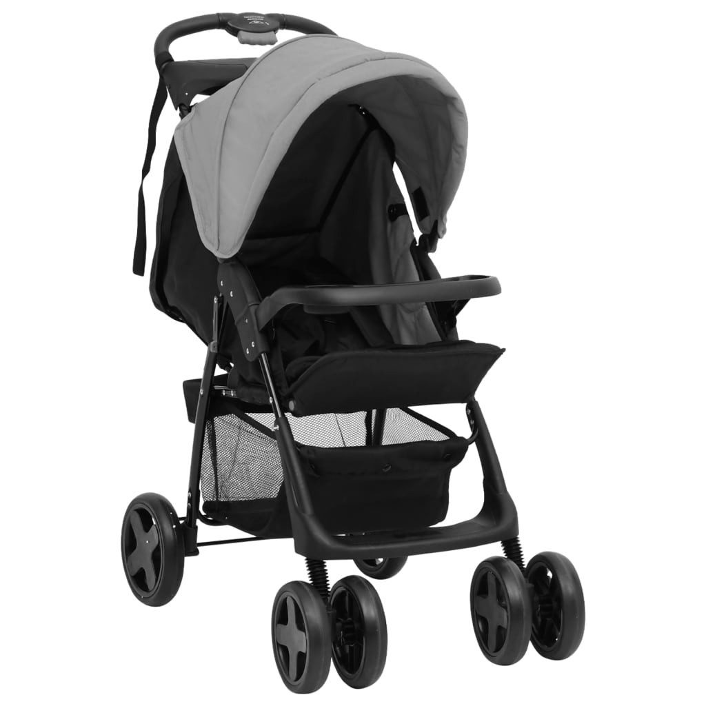 Kombi-Kinderwagen Kinderbuggy Kinderkarre mit Dach 2-in-1 Kinderwagen Hellgrau Schwarz S