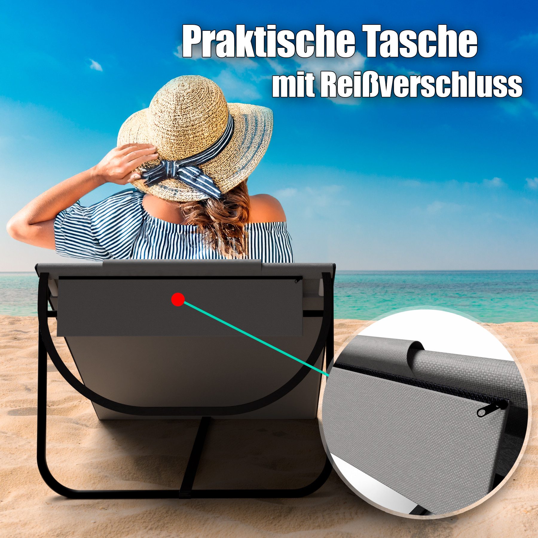 BigDean Gartenliege Strandmatte 2er Set gepolsterte Strandliege klappbar verstellbare, Set, 2 St., Liegen, Ultraleicht, Klappbar, Wasserabweisend & Schmutzabwei – Bild 4 von 5