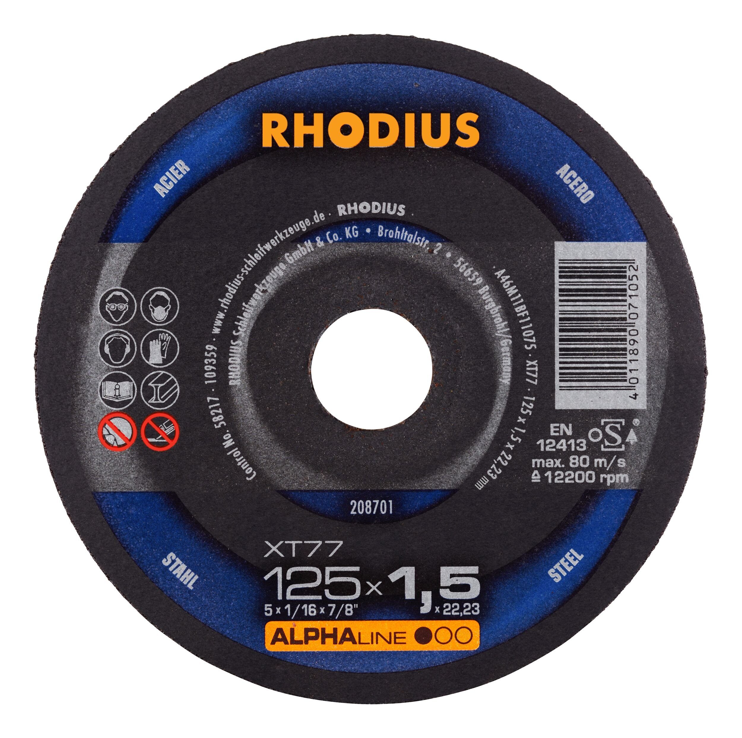 Rhodius Trennscheibe ALPHAline XTS, Ø 125 mm, ALPHAline XT77 Extradünne - 125 x 1,5 x 22,23 mm