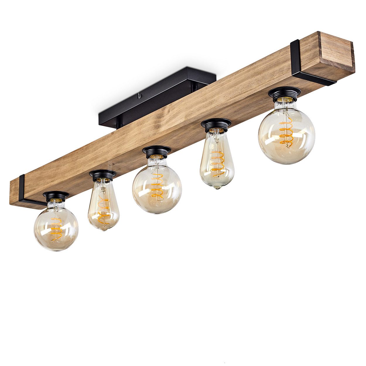 Deckenleuchte »Bollengo« moderne Deckenlampe aus Metall/Holz in Schwarz/Natur