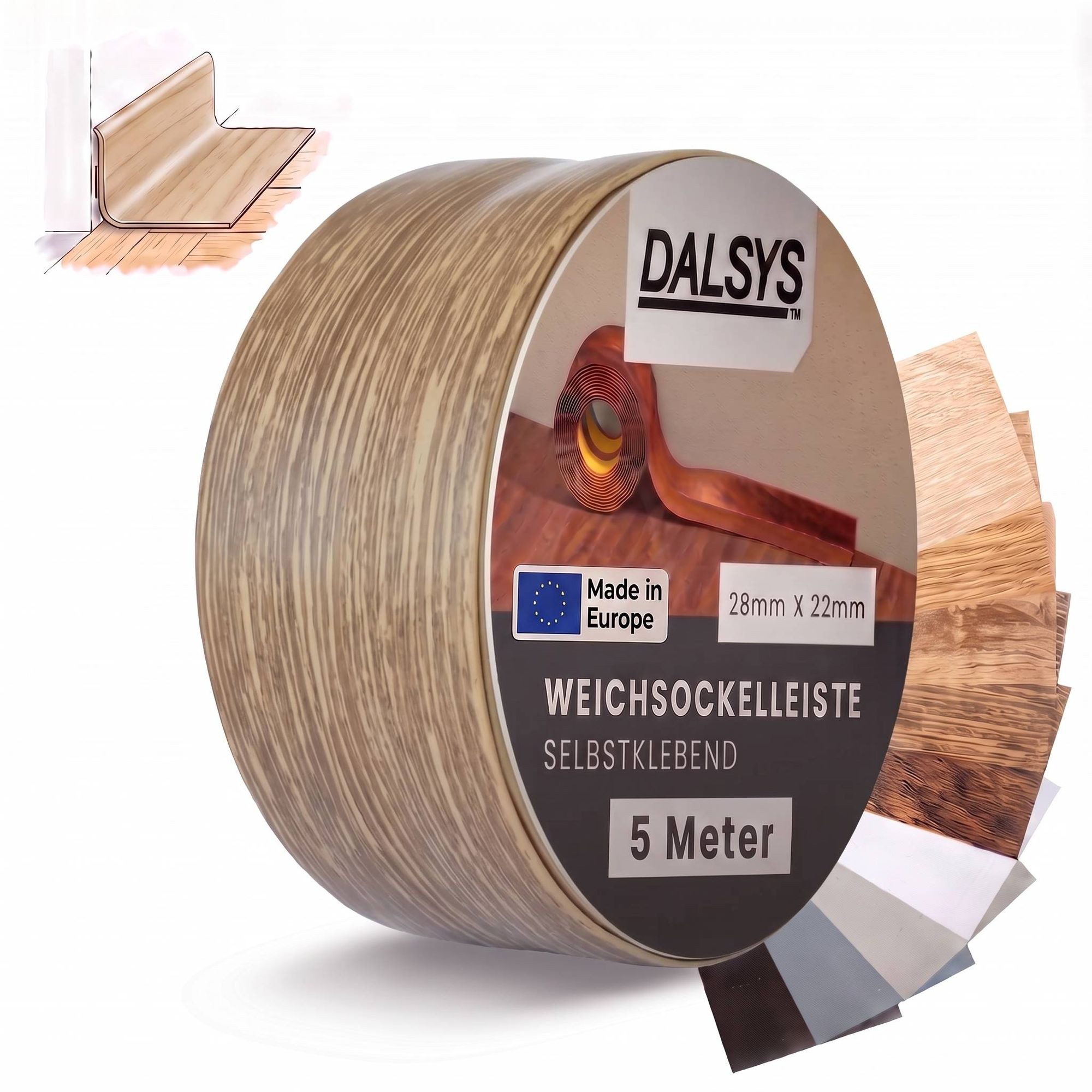Dalsys Sockelleiste, L: 500 cm, Weichsockelleiste selbstklebend, 1-St., Klebeleiste, Abschlussleiste für Fugen in Wohnbereich, Küche, Bad