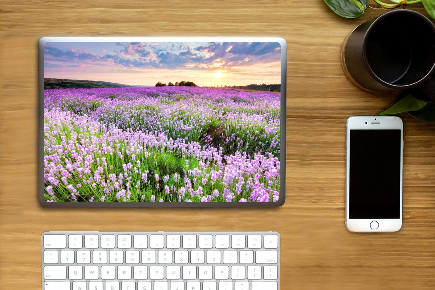 Thumbnail - MuchoWow Laptop-Aufkleber Lavendel - Blumen - Sonnenuntergang - Lila - Wiese, (1tlg), Laptop Folien Cover, Aufkleber, St...