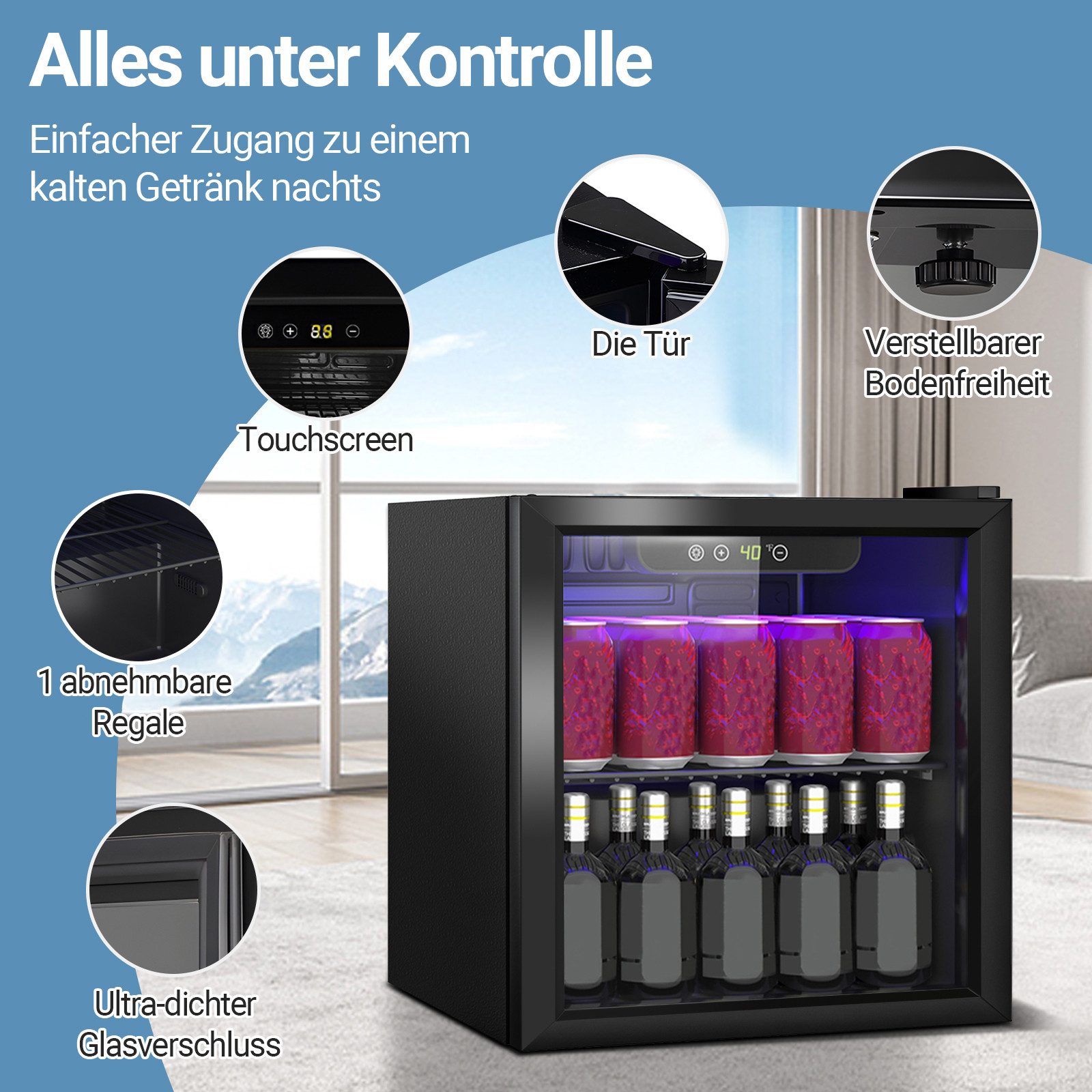 DollarDash Getränkekühlschrank JC-36-F, 45.5 cm hoch, 43 cm breit, 4,4–16,1 °C, mit 1 abnehmbaren Regal und verstellbarer Bodenfreiheit