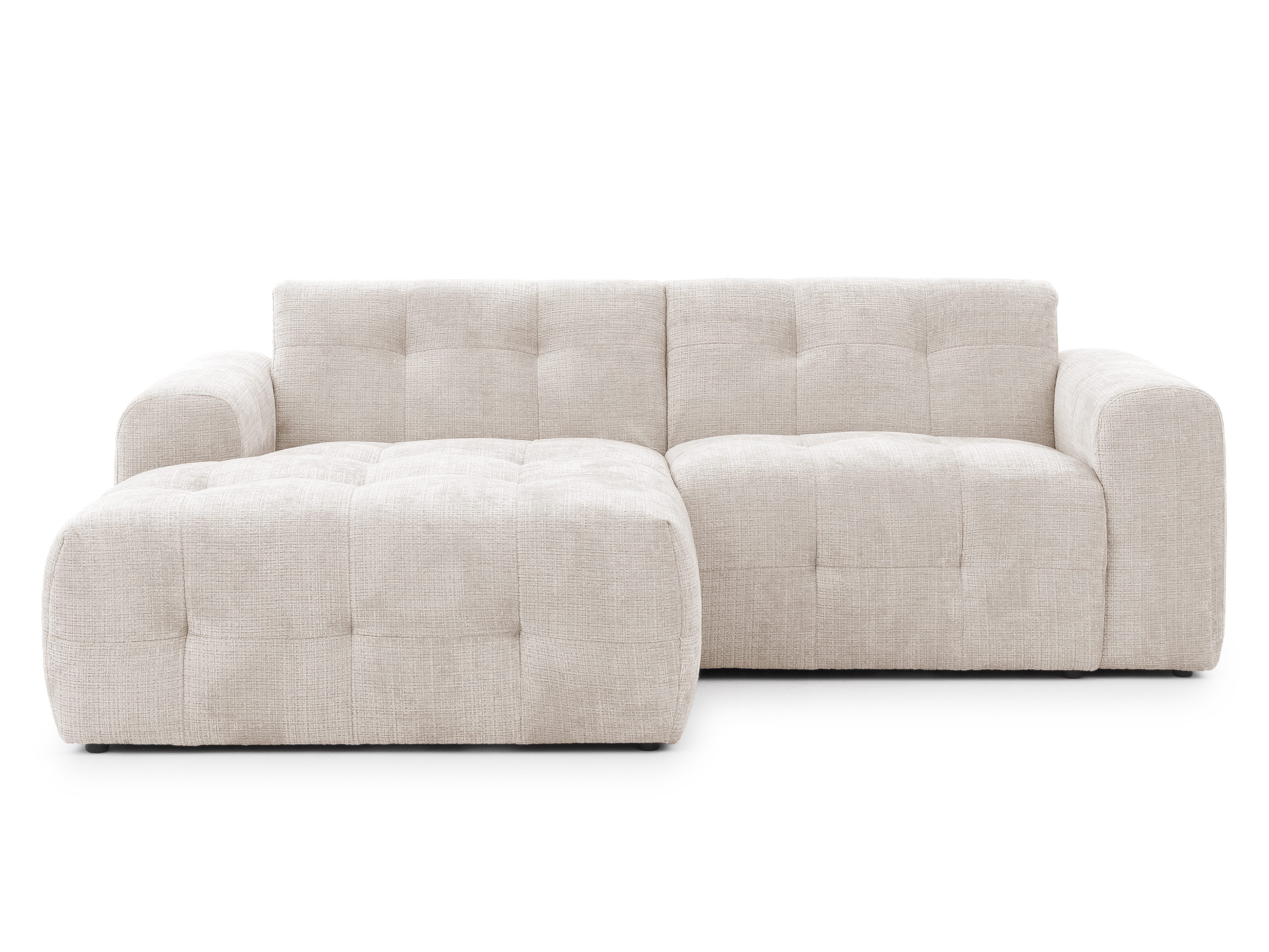 luma-home Ecksofa 21036, mit Ottomane links und raffinierten Steppungen, B234/T161/H79 cm, Wellenunterfederung, weicher, strapazierfähiger Chenille-Bezug in Beige