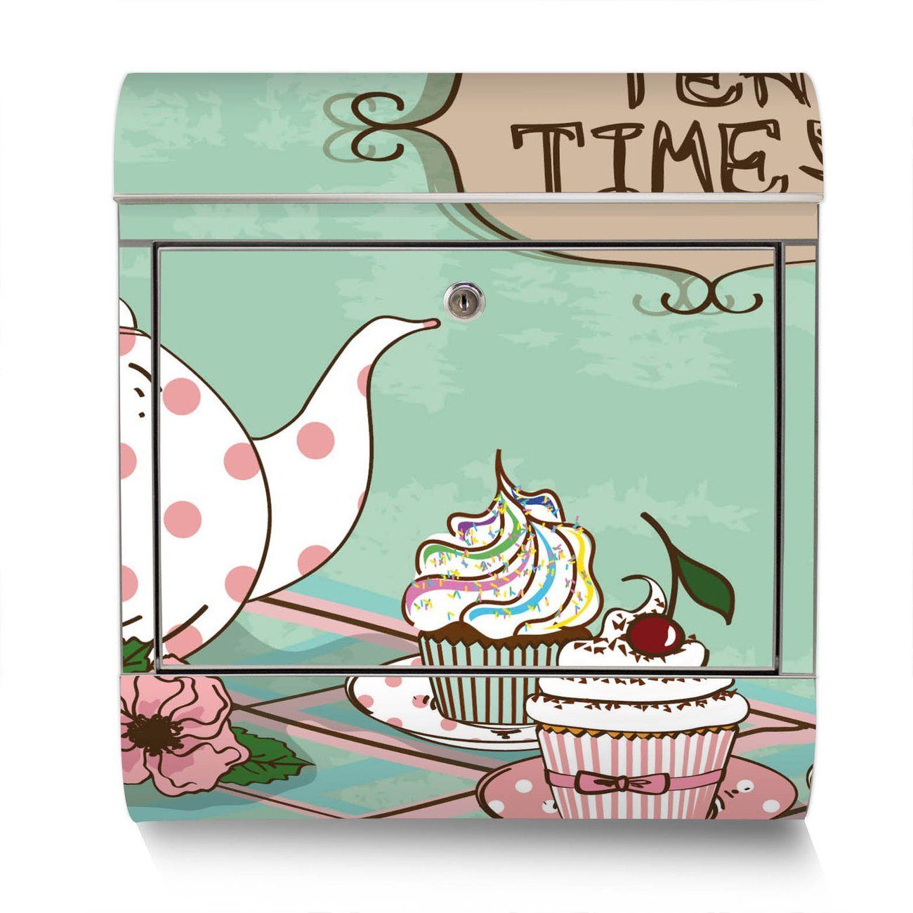 x12cm (Wandbriefkasten Tea Time mit Edelstahl groß, x 42,5 Zeitungsfach), Wandbriefkasten banjado 38