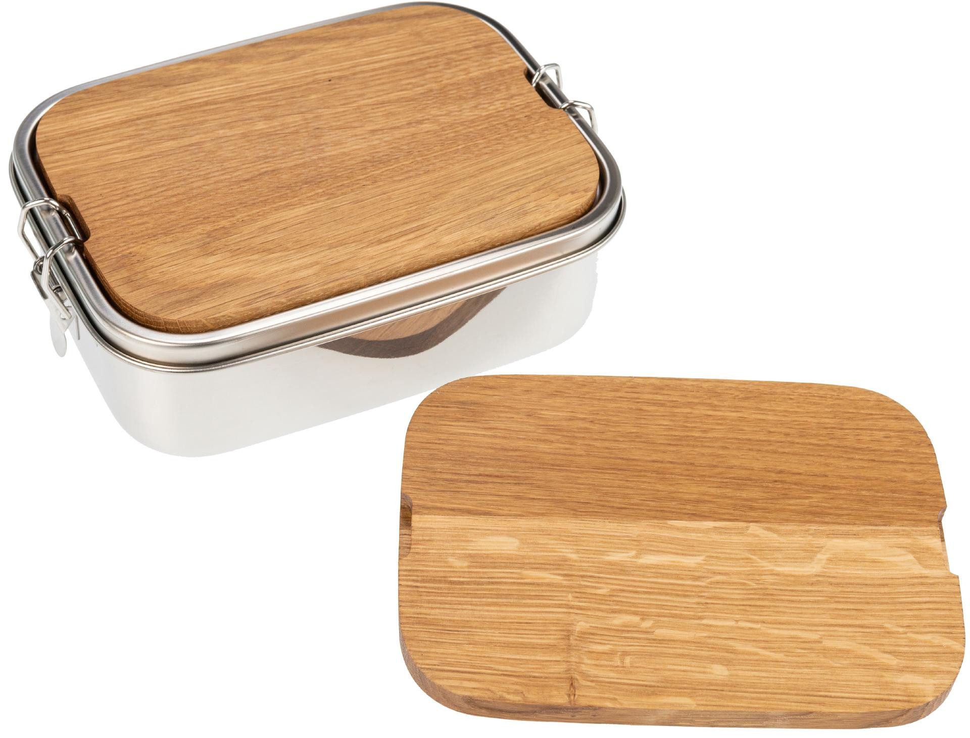 Holz Frank Lunchbox Lunchbox 1200ml Edelstahl mit Schneidebrett aus massivem Eichenholz, Edelstahl, Premium 316 Edelstahl