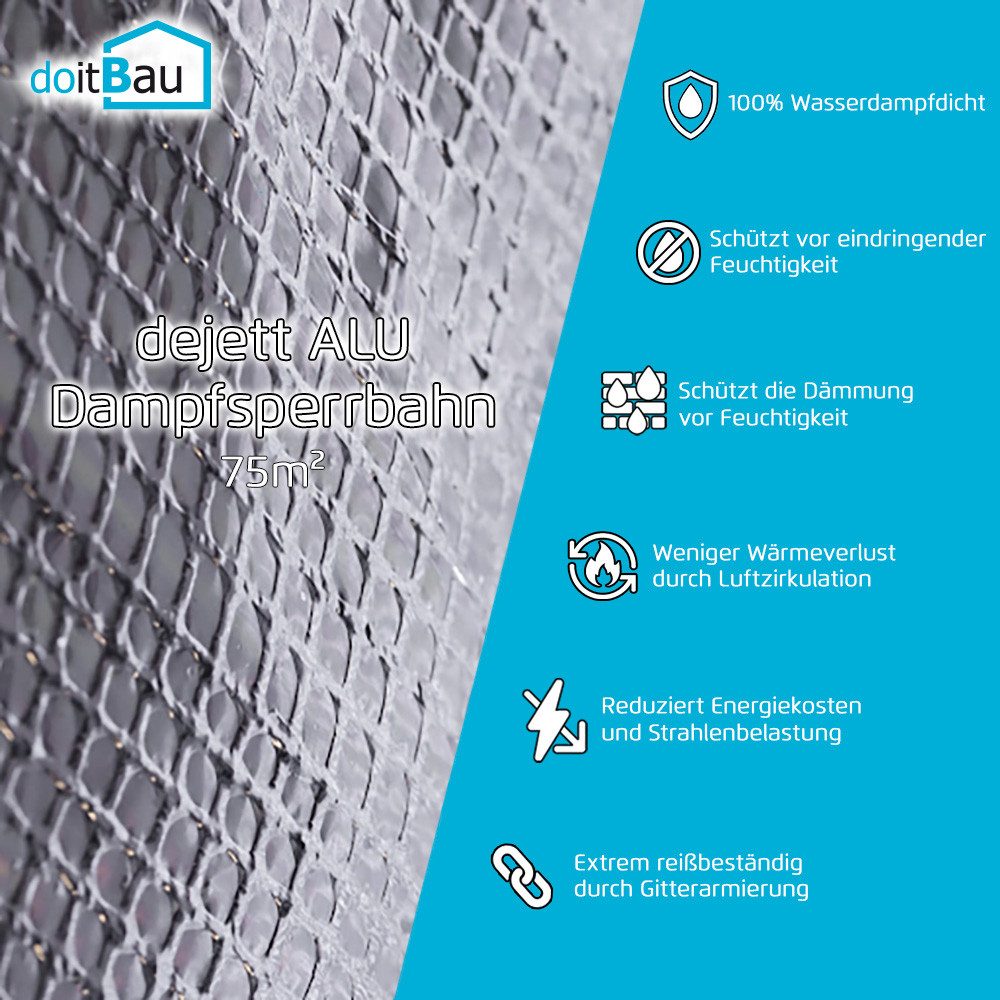 doitBau Dampfbremsfolie dejett ALU Dampfsperrbahn 1,5m x 50m, (1-St)