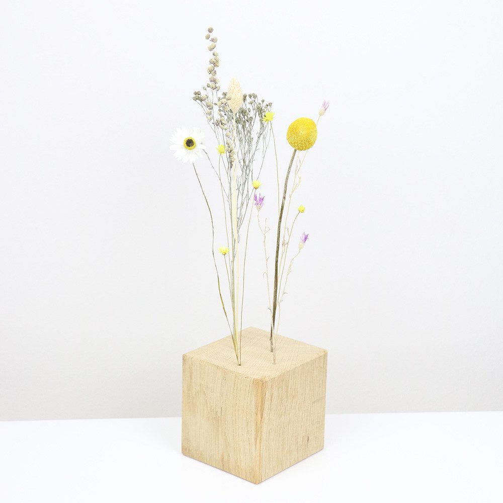 Trockenblume FlowerBar CUBE SOMMERWIESE, Holzwürfel mit Trockenblumen, Eiche