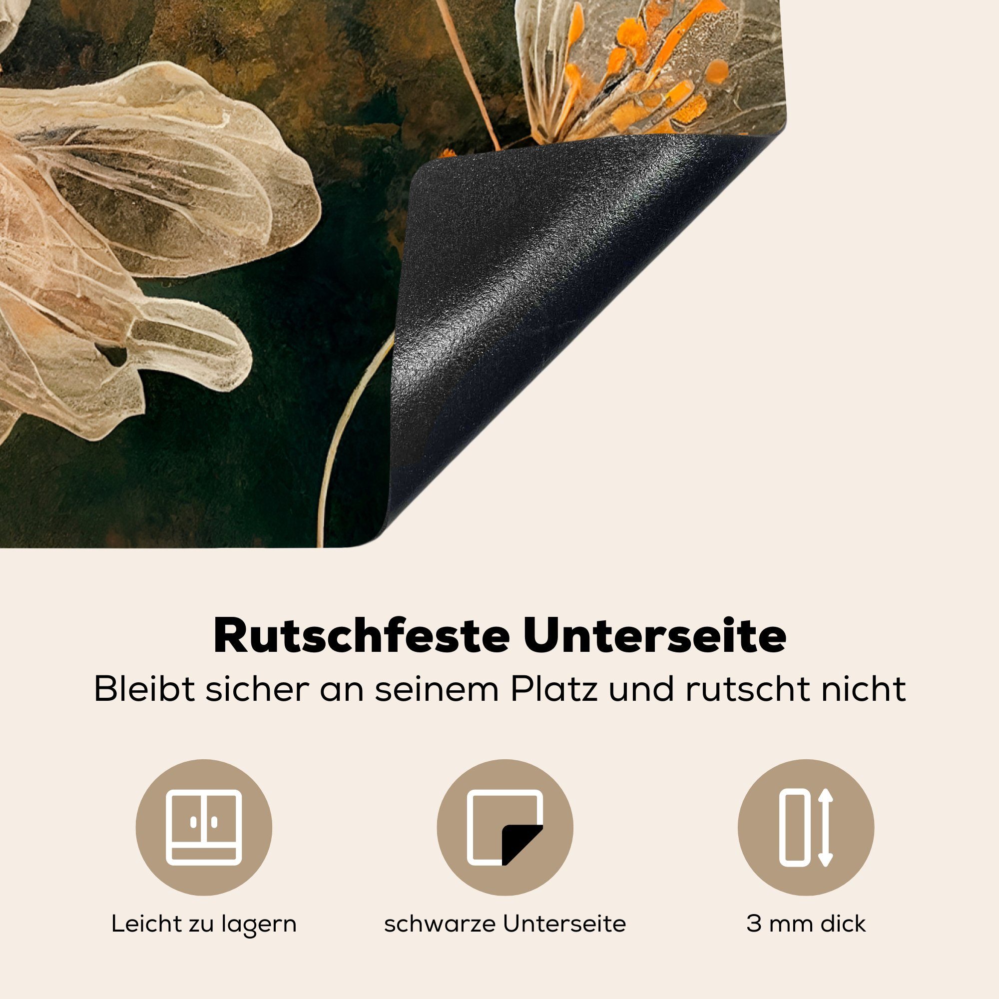 MuchoWow Herdblende-/Abdeckplatte Blumen - Pflanzen (1 Illustration, cm, Natur - nutzbar, Ceranfeldabdeckung Mobile Arbeitsfläche tlg), Vinyl, 60x52 