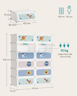 SONGMICS Spielzeugtruhe Schuhschrank Kinder, Schuhschrank mit Türen, 12 Fächer, Schuh-Organizer stapelbar
