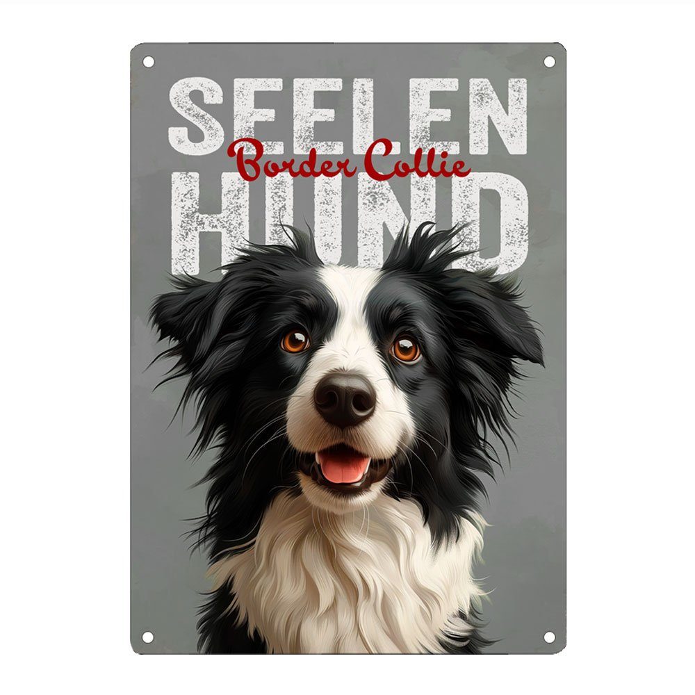 Cadouri Metallschild Hundeschild SEELENHUND BORDER COLLIE - Dekoschild mit Hundemotiv, (1 St., Wandschild mit vier vorgebohrten Löchern & abgerundeten Ecken), UV-beständig, 28,5 x 20 cm, Geschenk für Hundebesitzer
