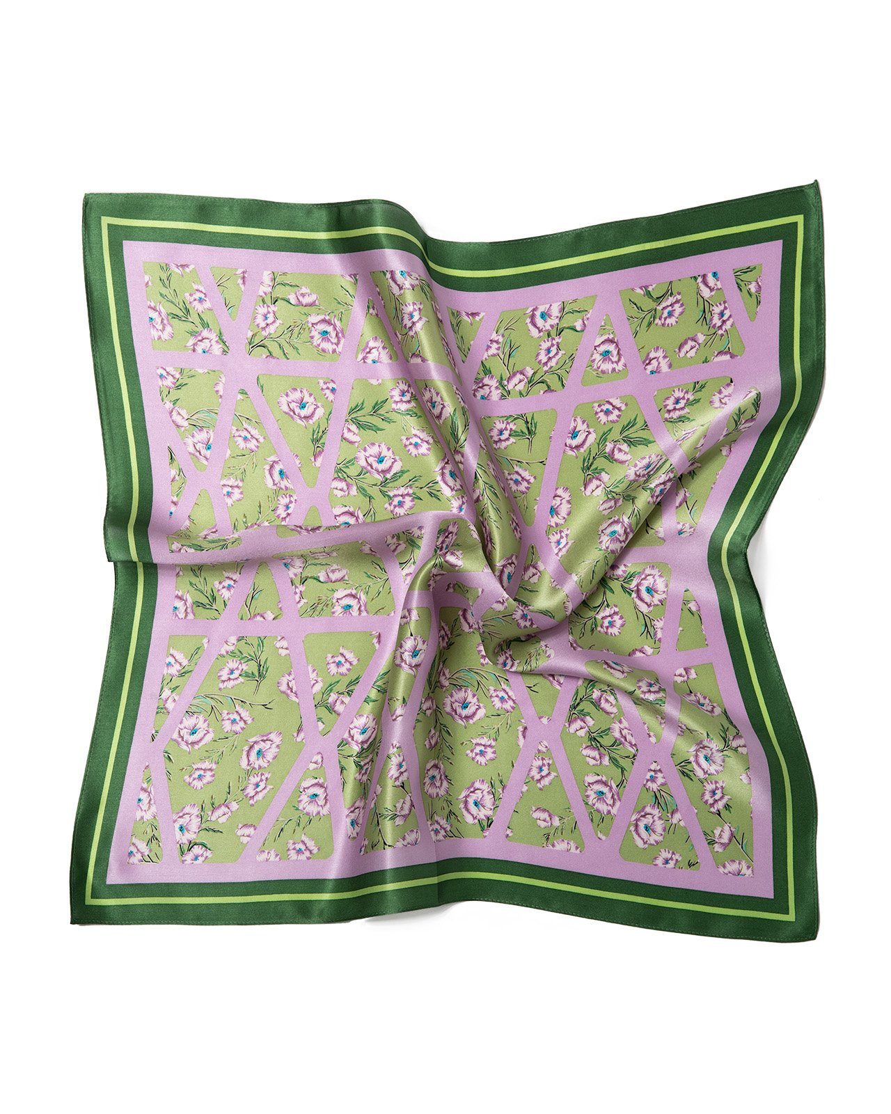 MayTree Seidentuch quadratisch Wilde Blumen 53x53cm lila grün, Nickituch, Bandana-Schal, (Stück), 100% Seide